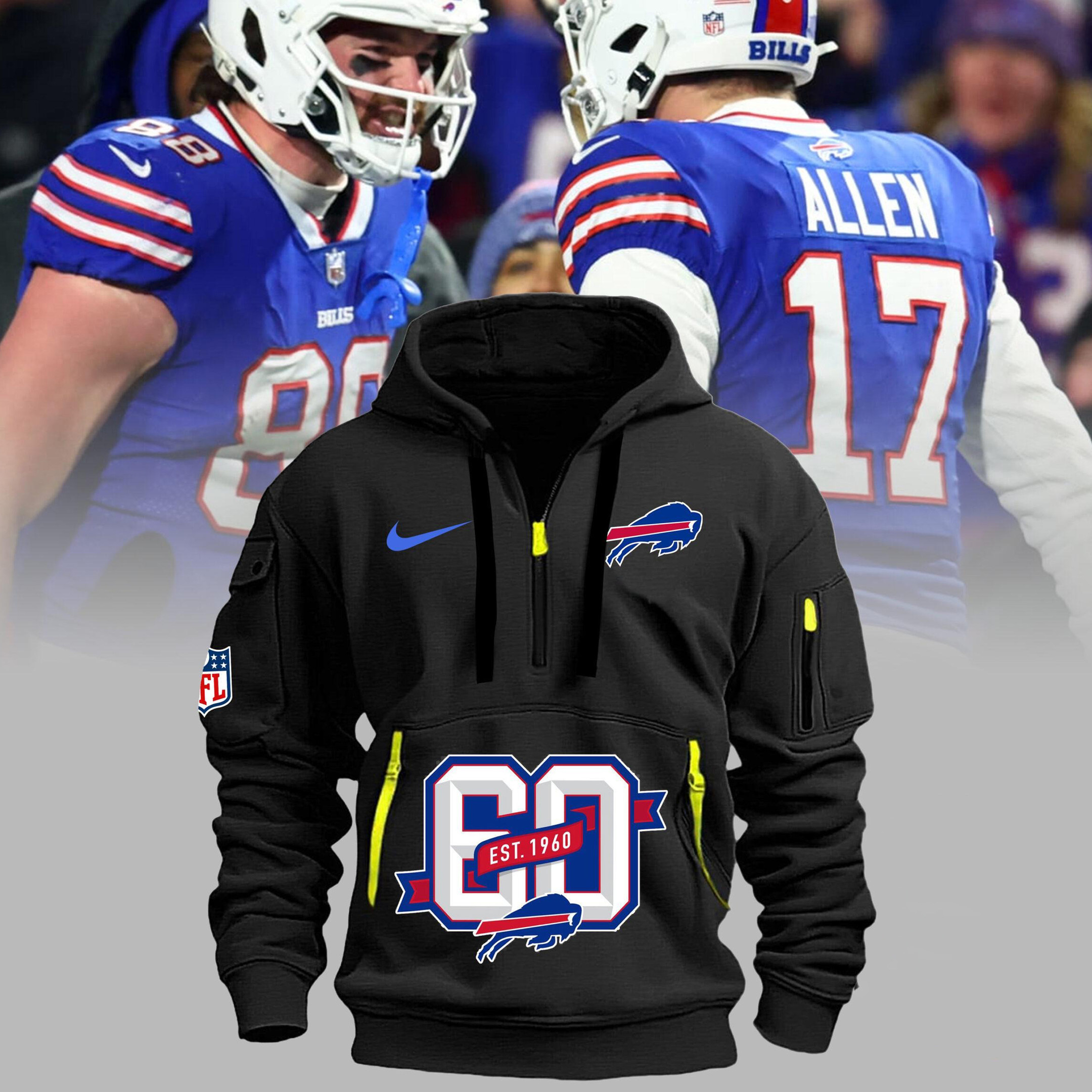 Buffalo Bills 60 2024 Quarter Half Zip Hoodie Go Bills Football Fan Merch Gifts