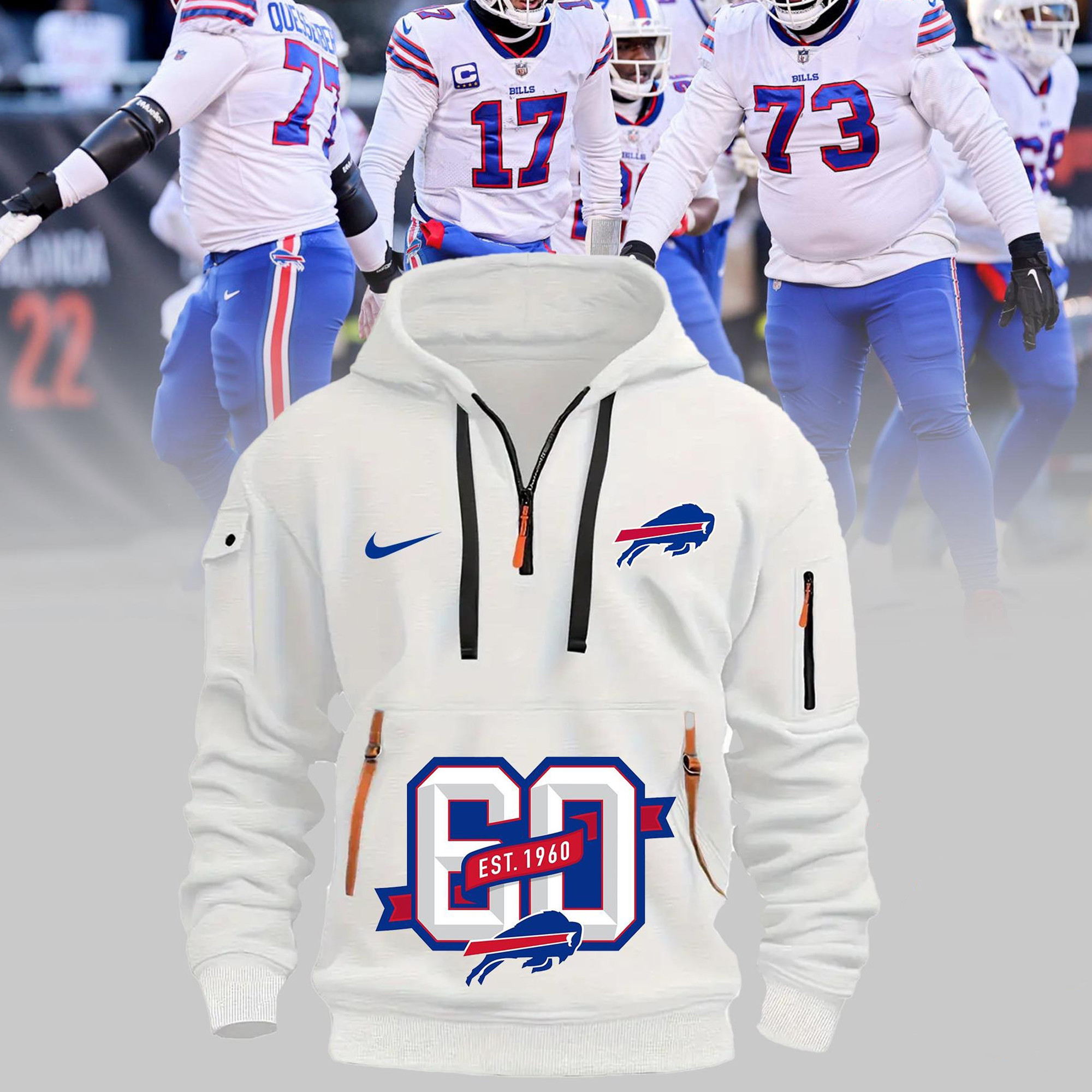 Buffalo Bills 60 Quarter Half Zip Hoodie Go Bills Football Fan Merch Clothing Gifts