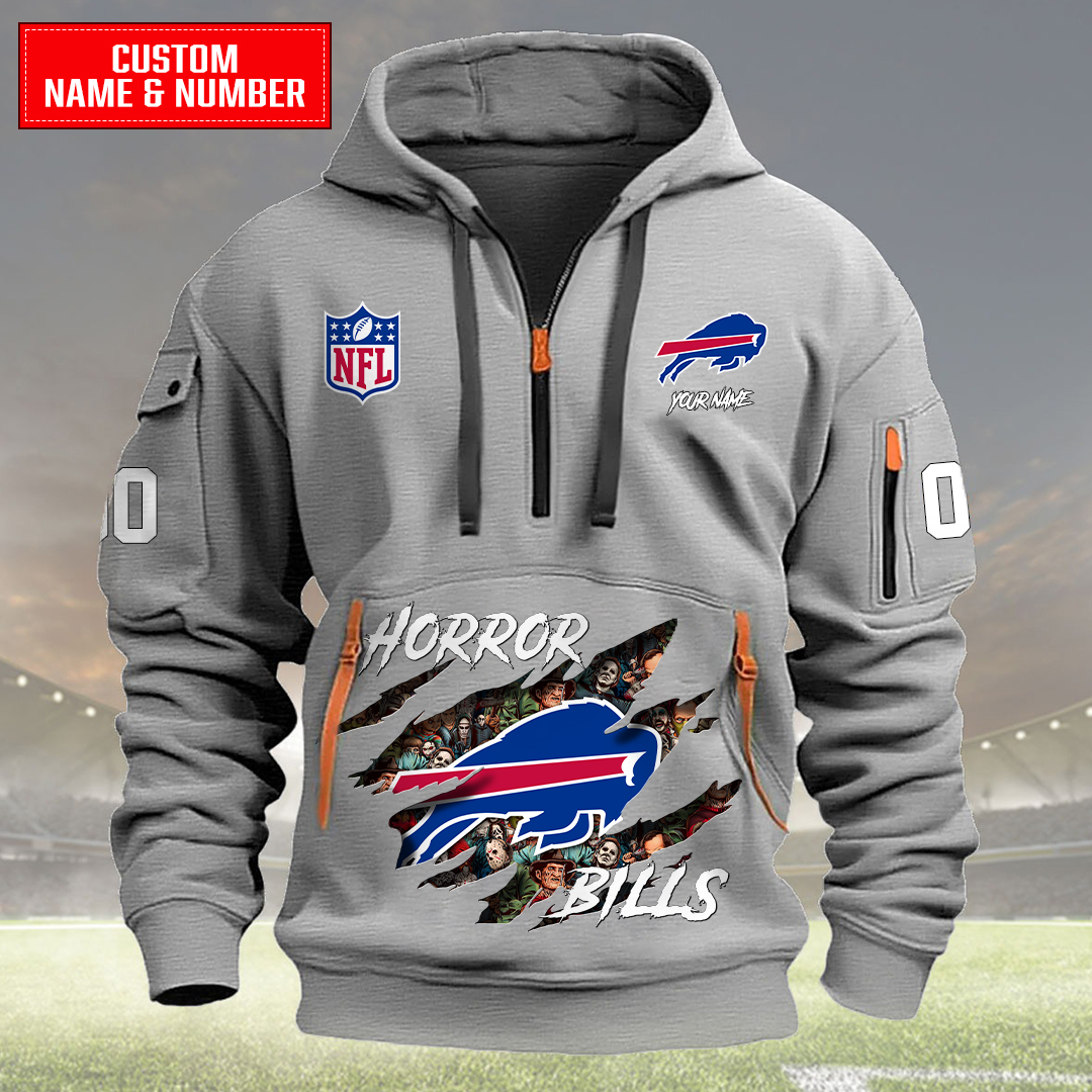 Buffalo Bills Halloween Horror Collection Personalize Quarter Zip Hoodie AZCAQZH000018