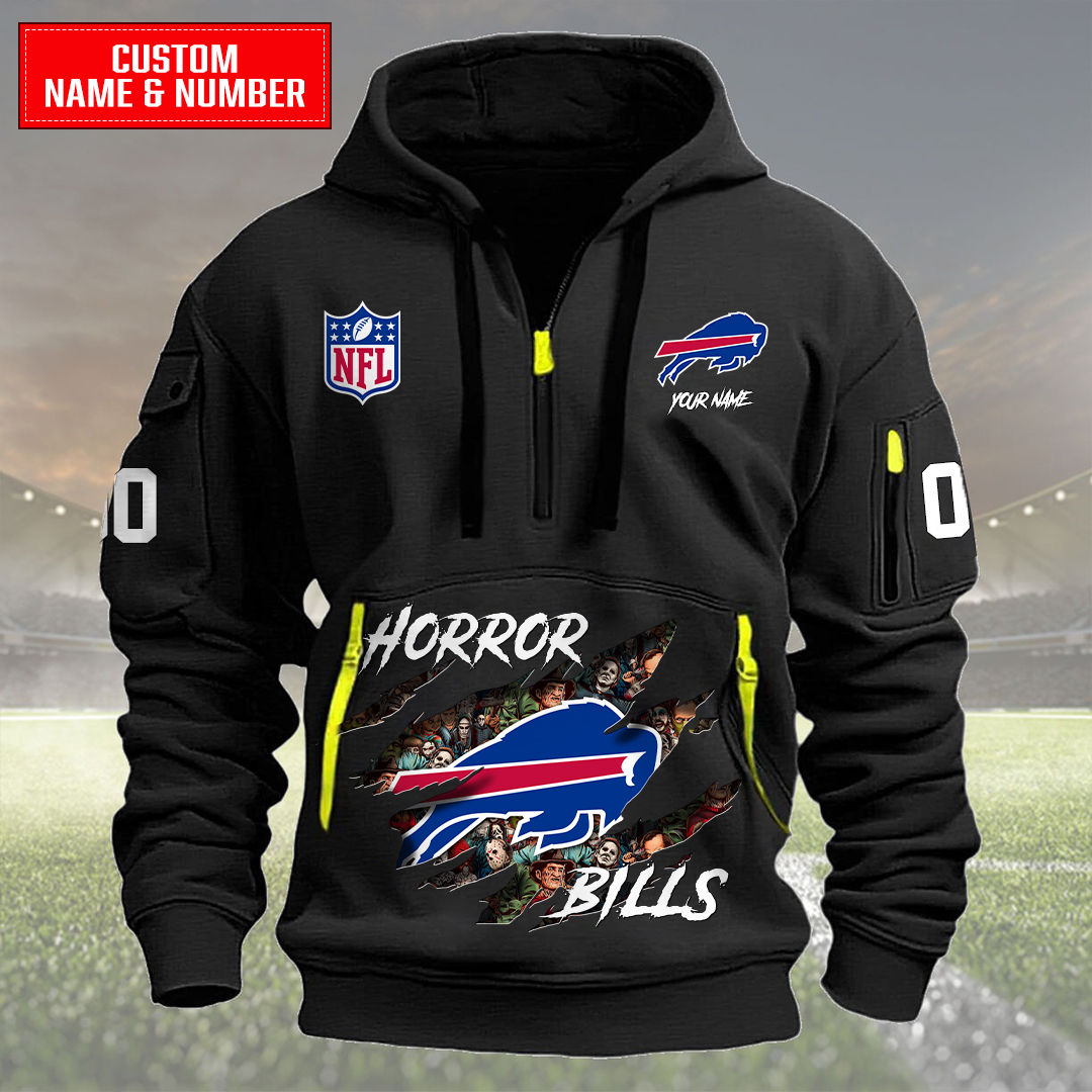 Buffalo Bills Halloween Horror Collection Personalize Quarter Zip Hoodie AZCAQZH000018
