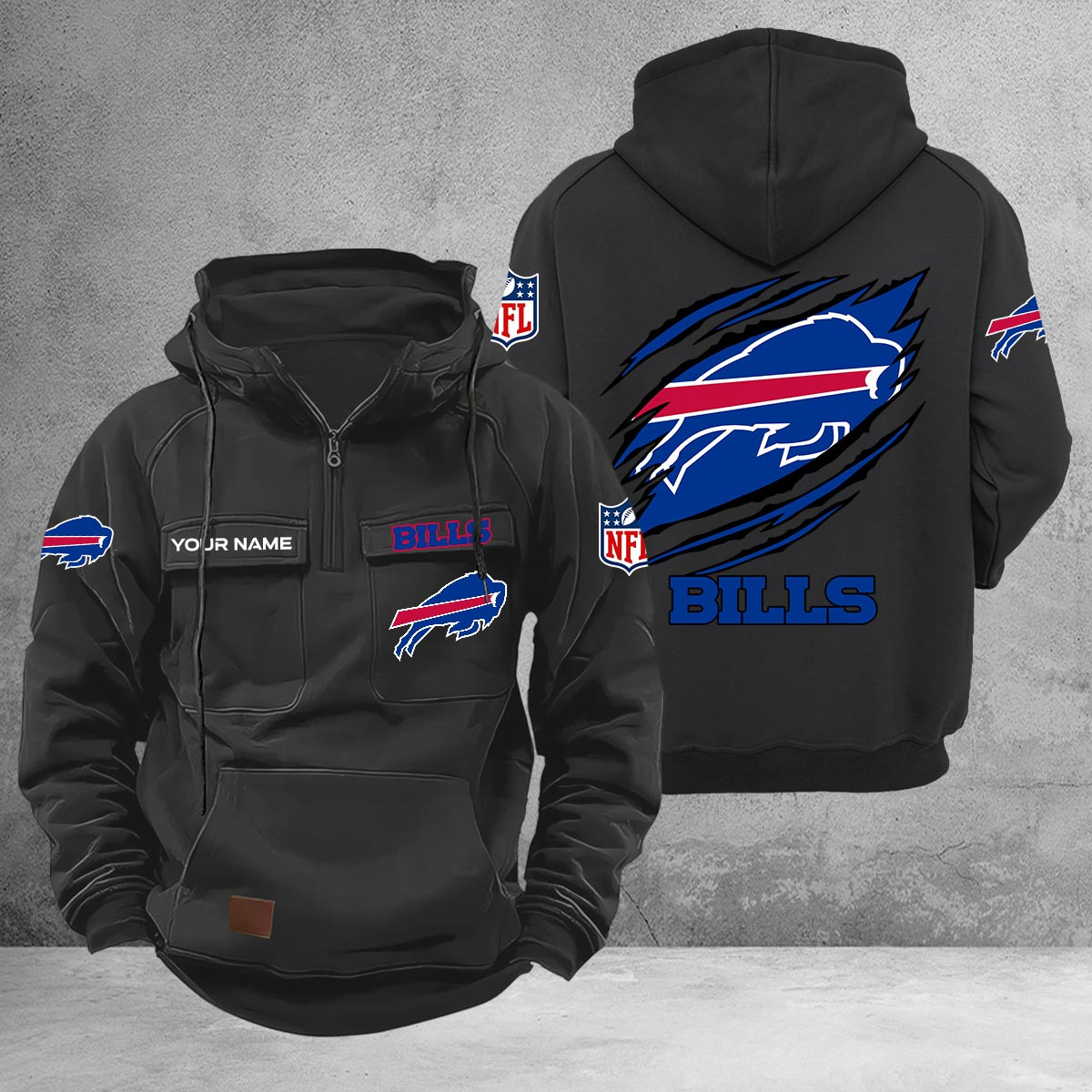 Buffalo Bills Multi-Pockets Zip-Up Hoodie