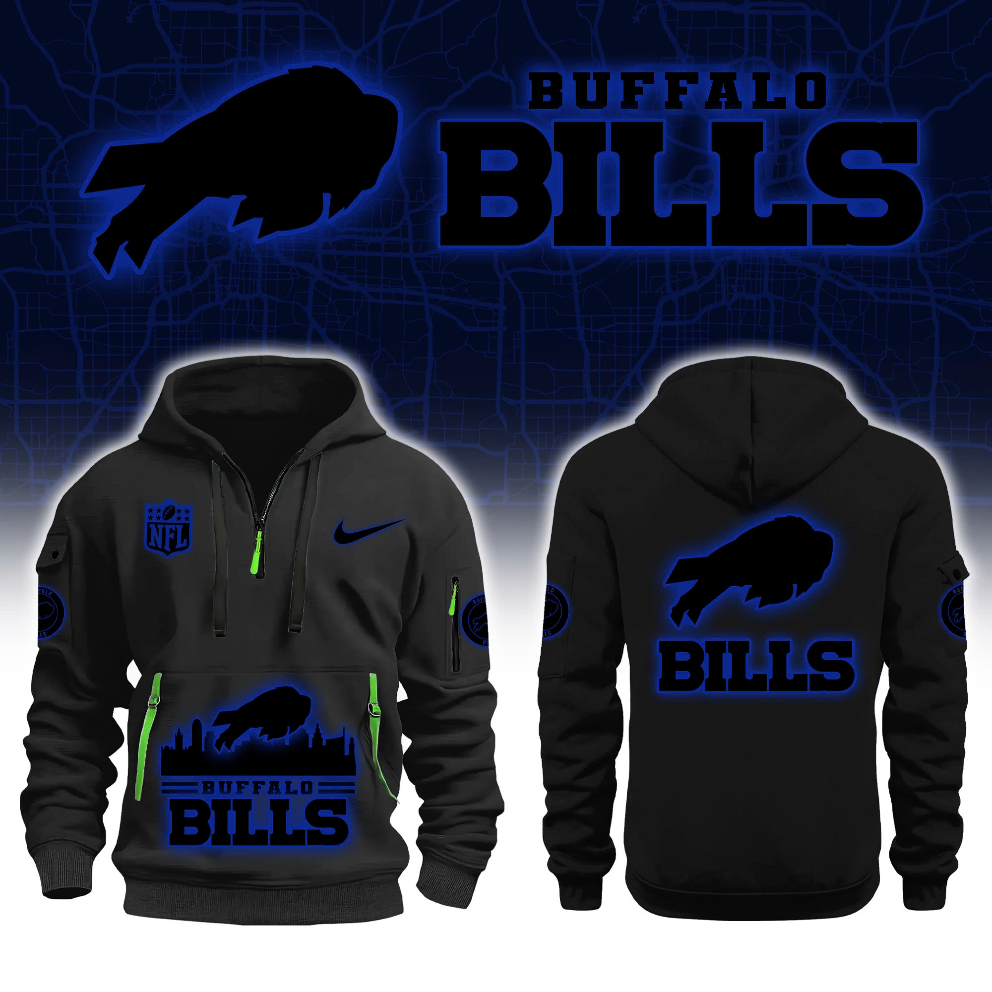 Buffalo Bills Skyline Black H115 New Hoodie Limited