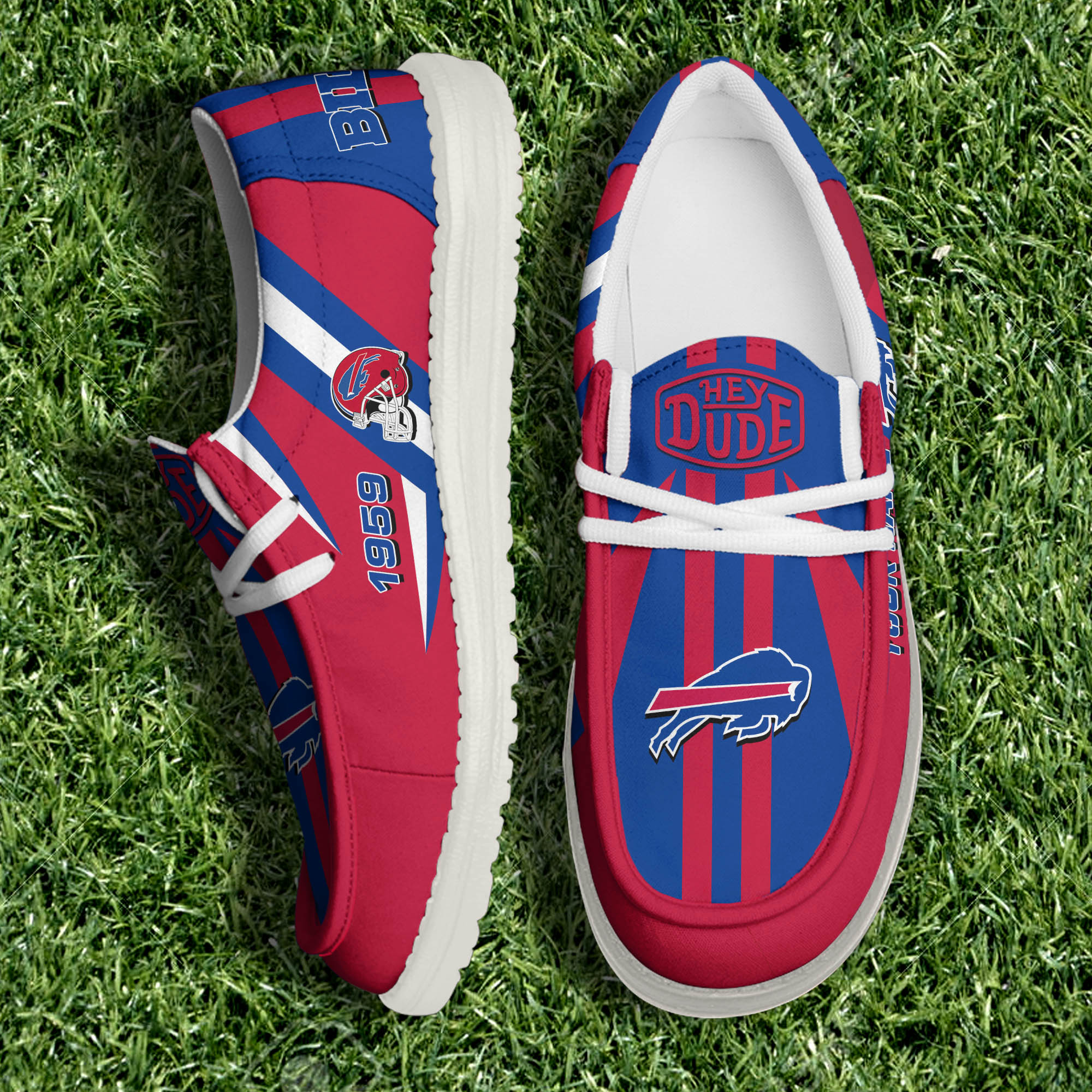 Buffalo Bills Team White Canvas Loafer Shoes Personalized Your Name