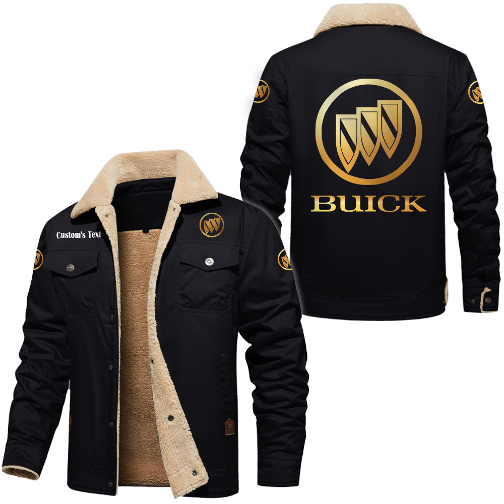 Buick Golden Logo Cargo Fleece Lined Cotton Jacket Multicolor, vintage style, customize name