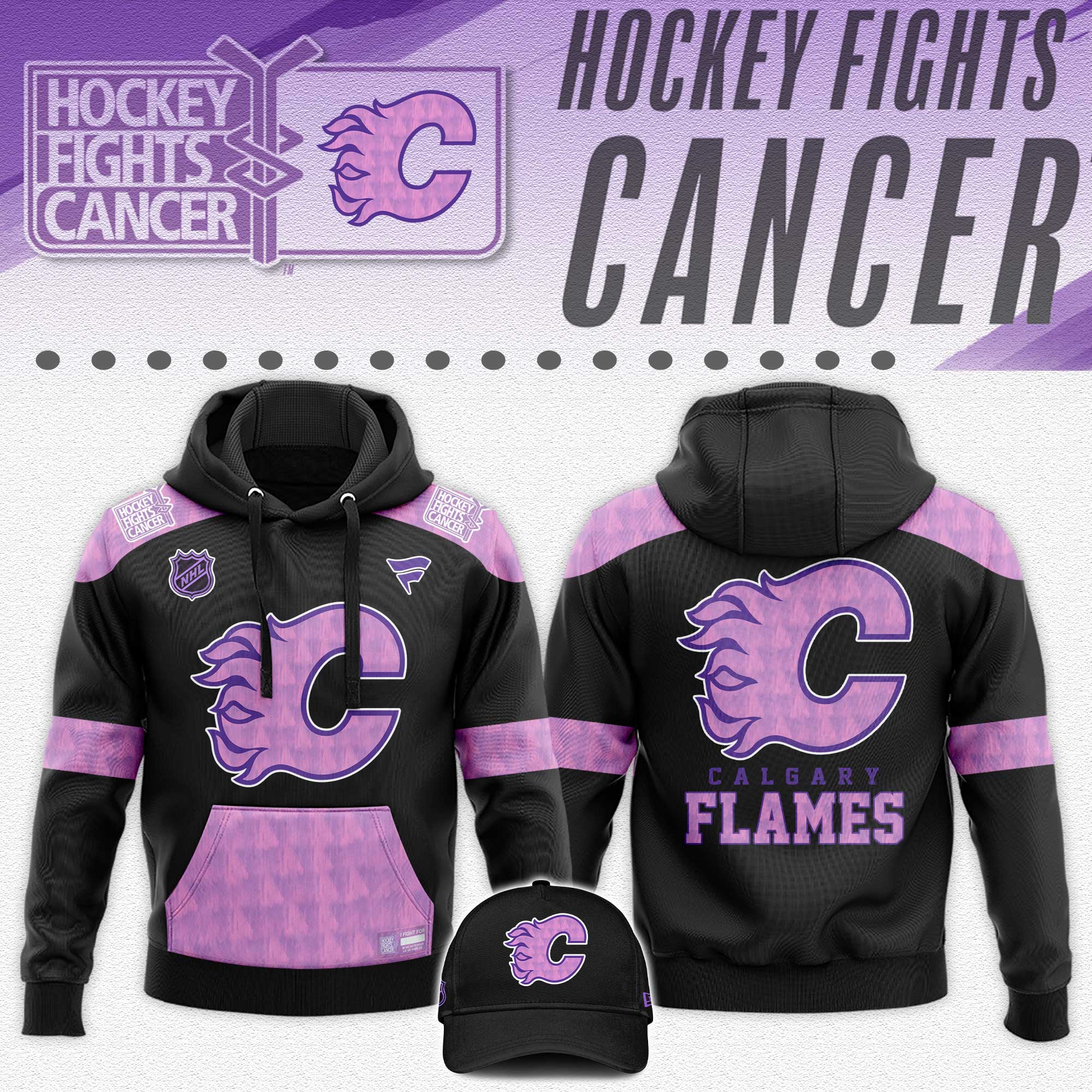 Calgary Flames Hockey Fights Cancer Unisex Hoodie 2