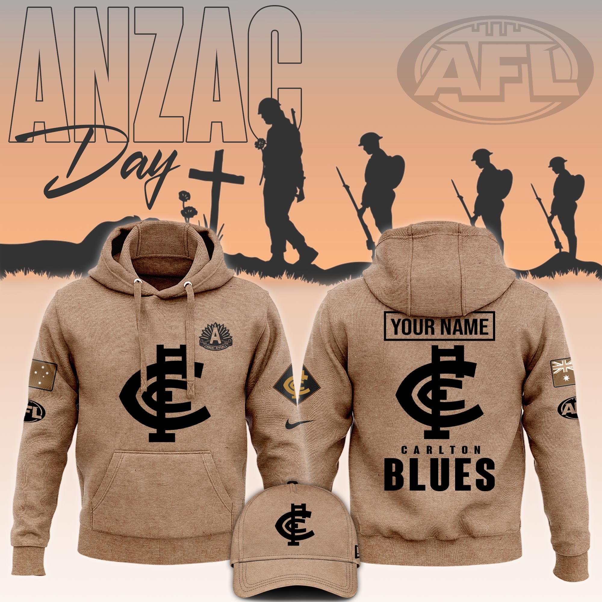 Carlton Blues AFL Anzac Day Hoodie