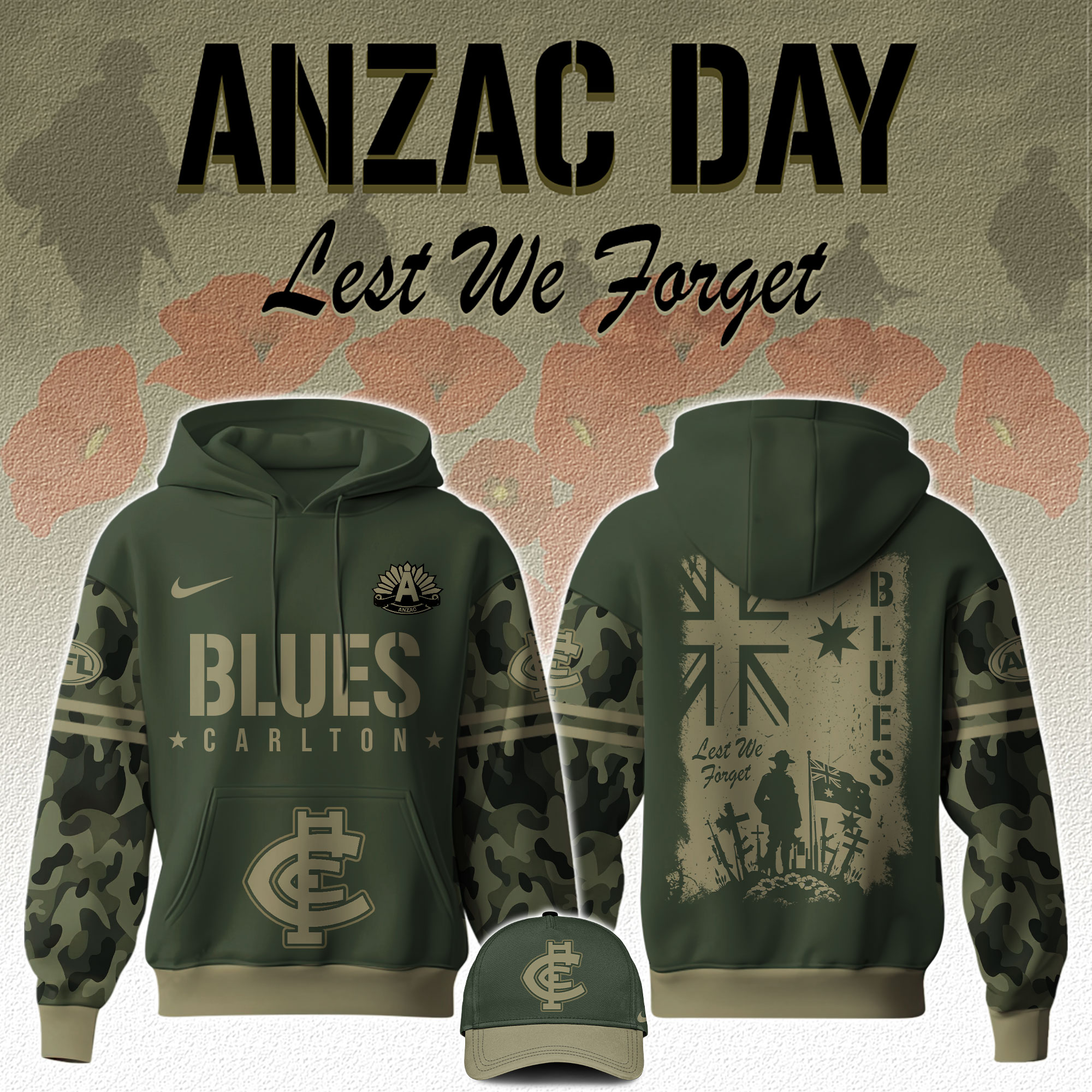 Carlton Blues AFL x Anzac Day Hoodie 2025