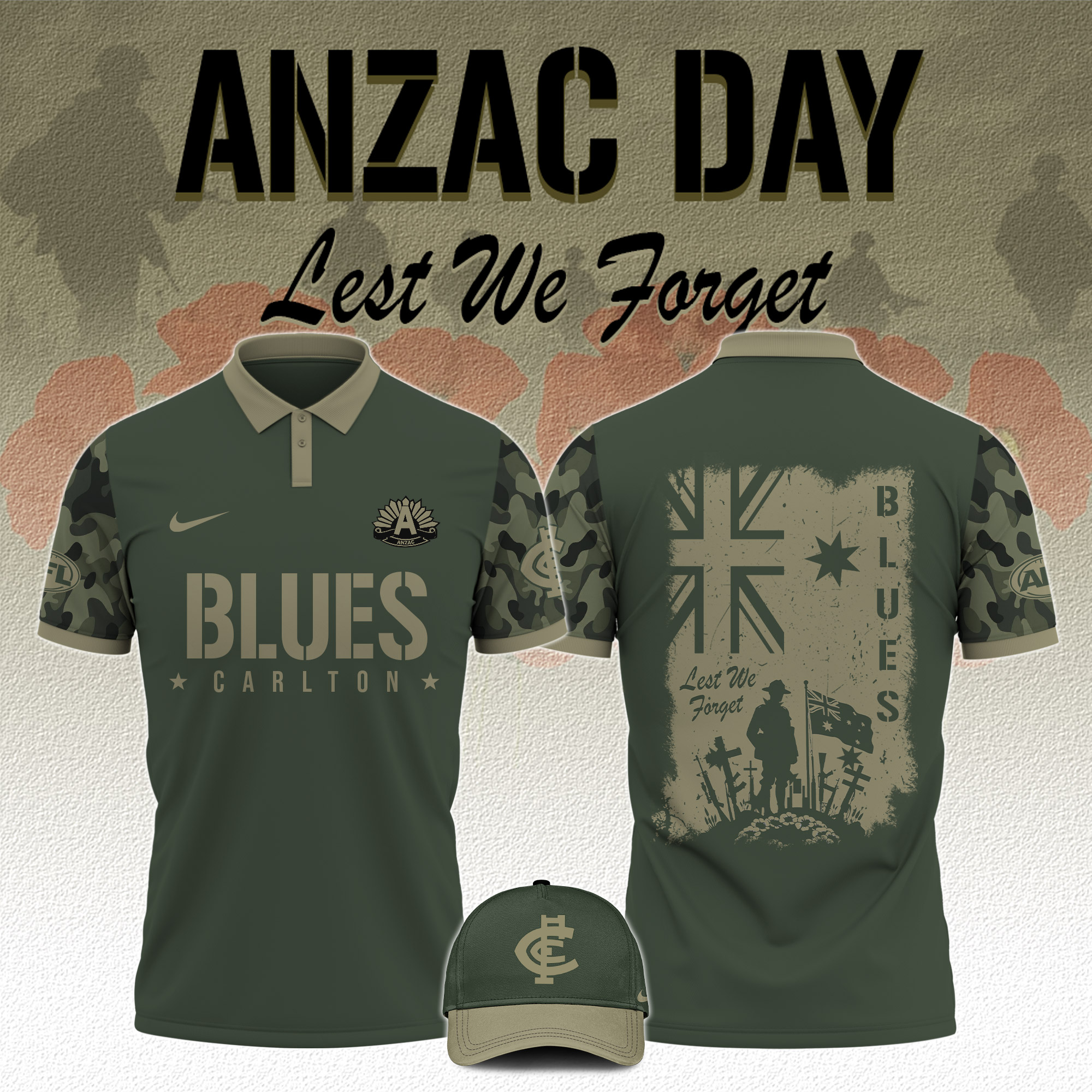 Carlton Blues AFL x Anzac Day   Polo 2025