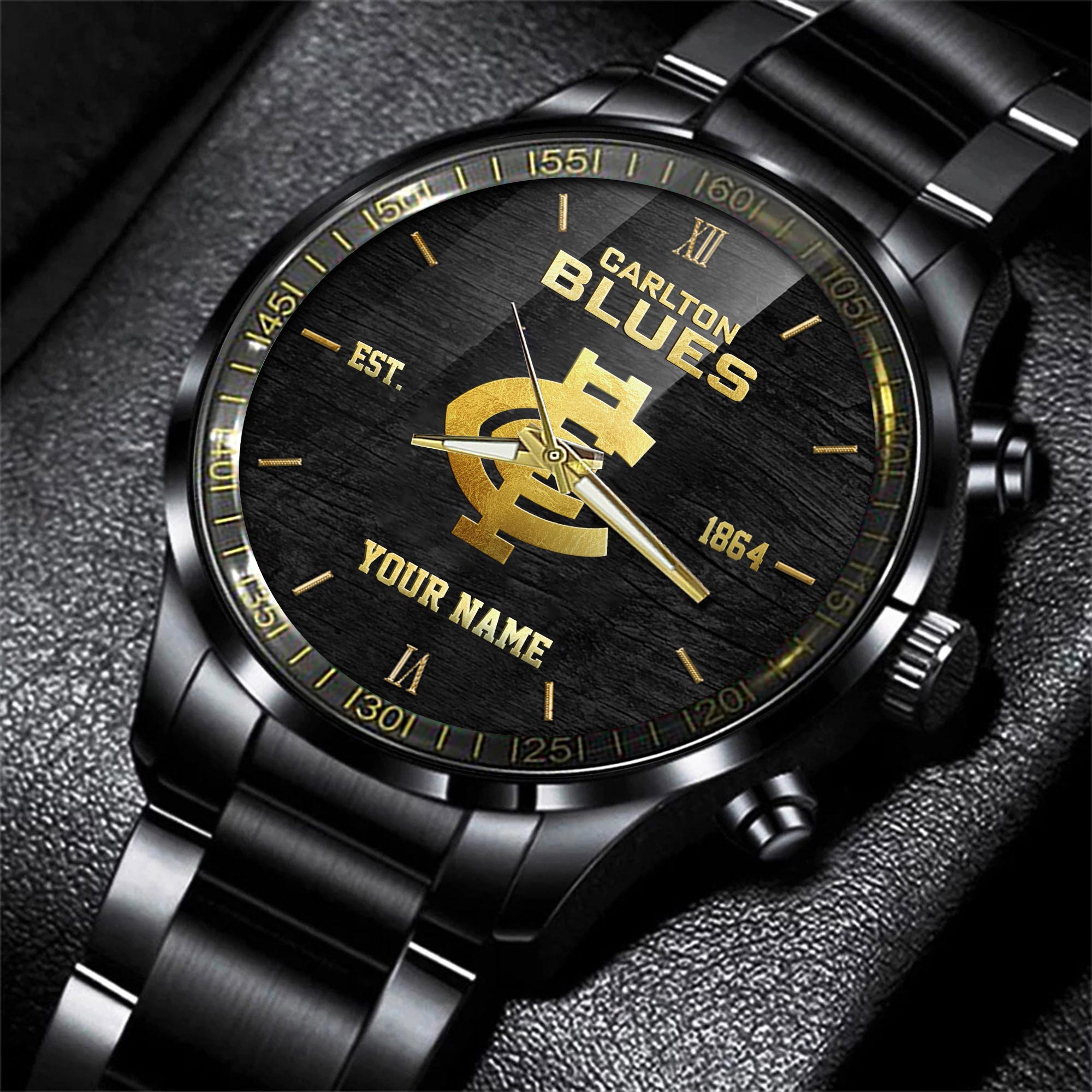Carlton Blues Black Fashion Watch Custom Your Name