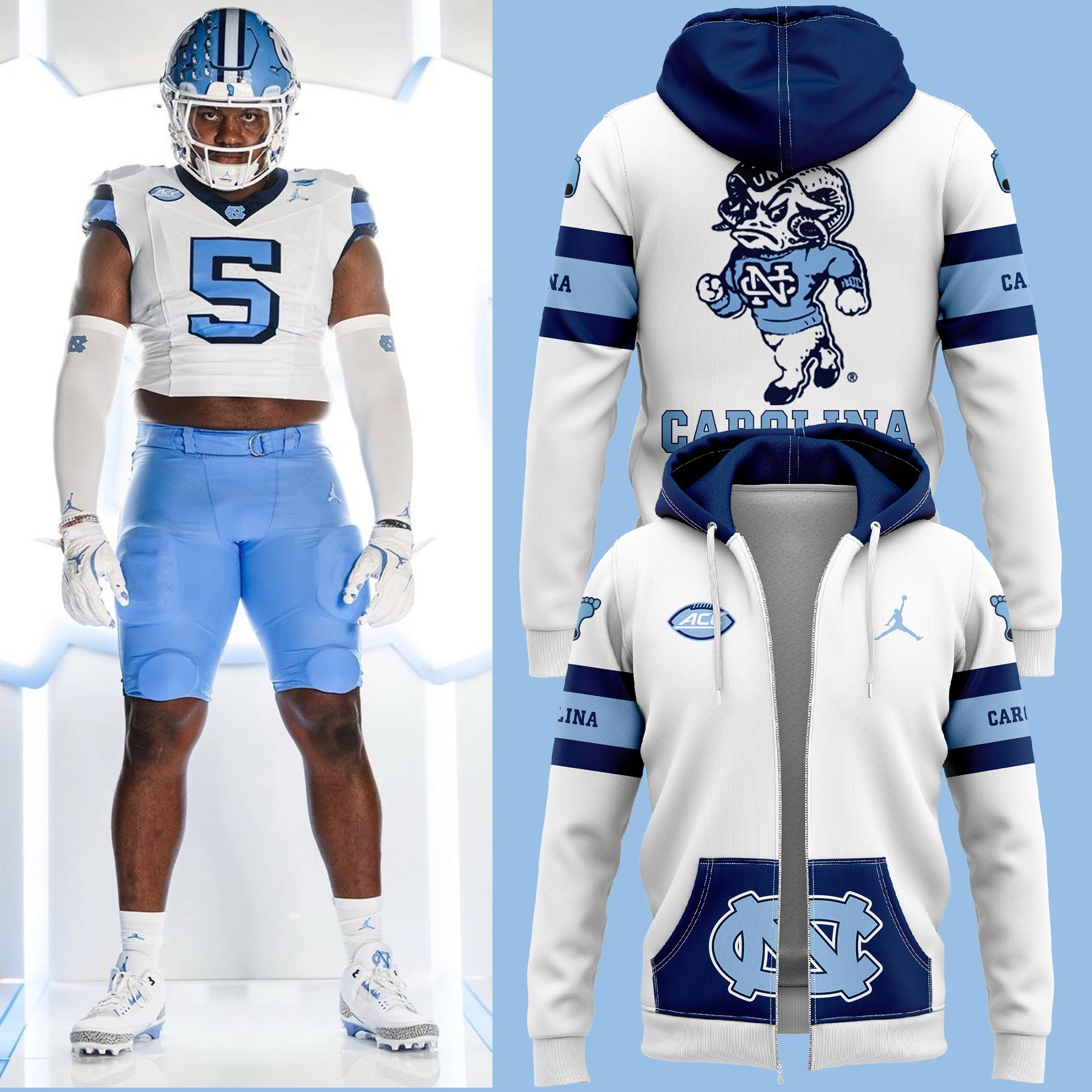 Carolina Football Throwback White Zip Hoodie 2024