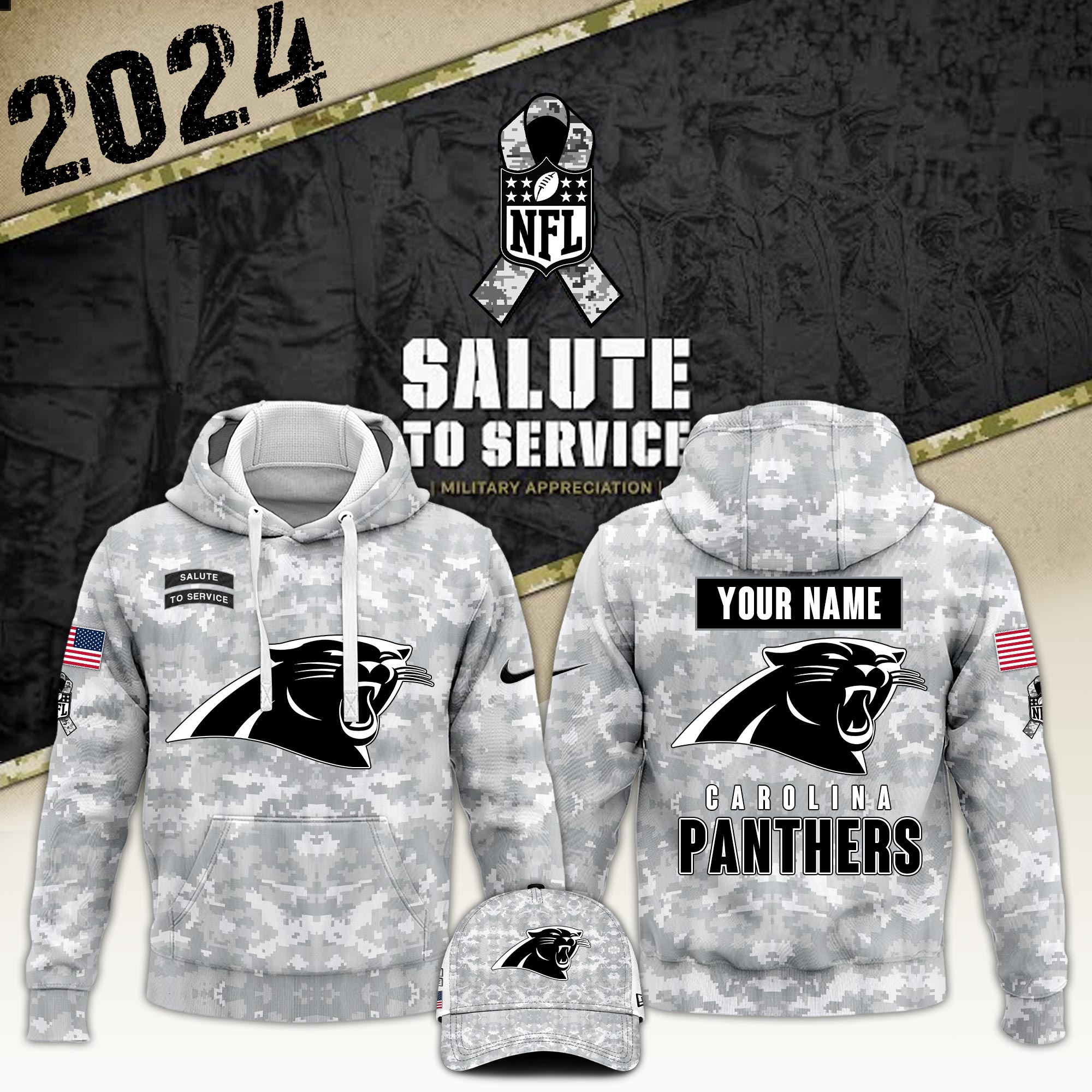 Carolina Panthers  Arctic Camo Salute to Service Club Hoodie 2024