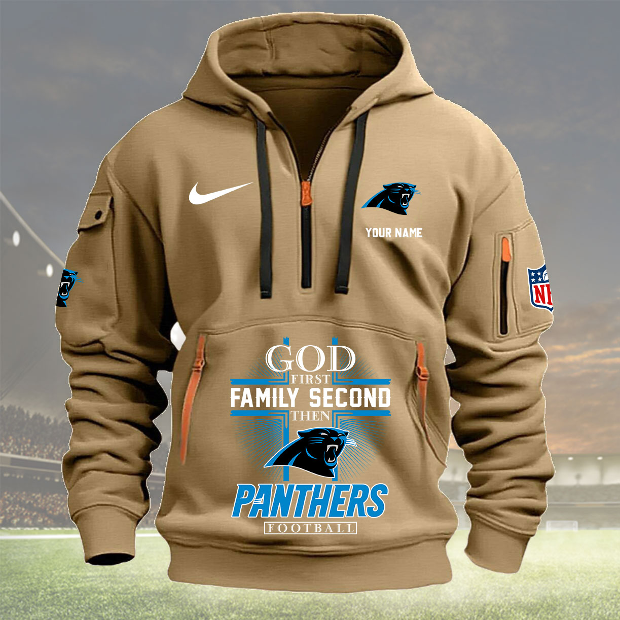Carolina Panthers Personalized Quarter Zip Hoodie New Collection AZBTQZH000245