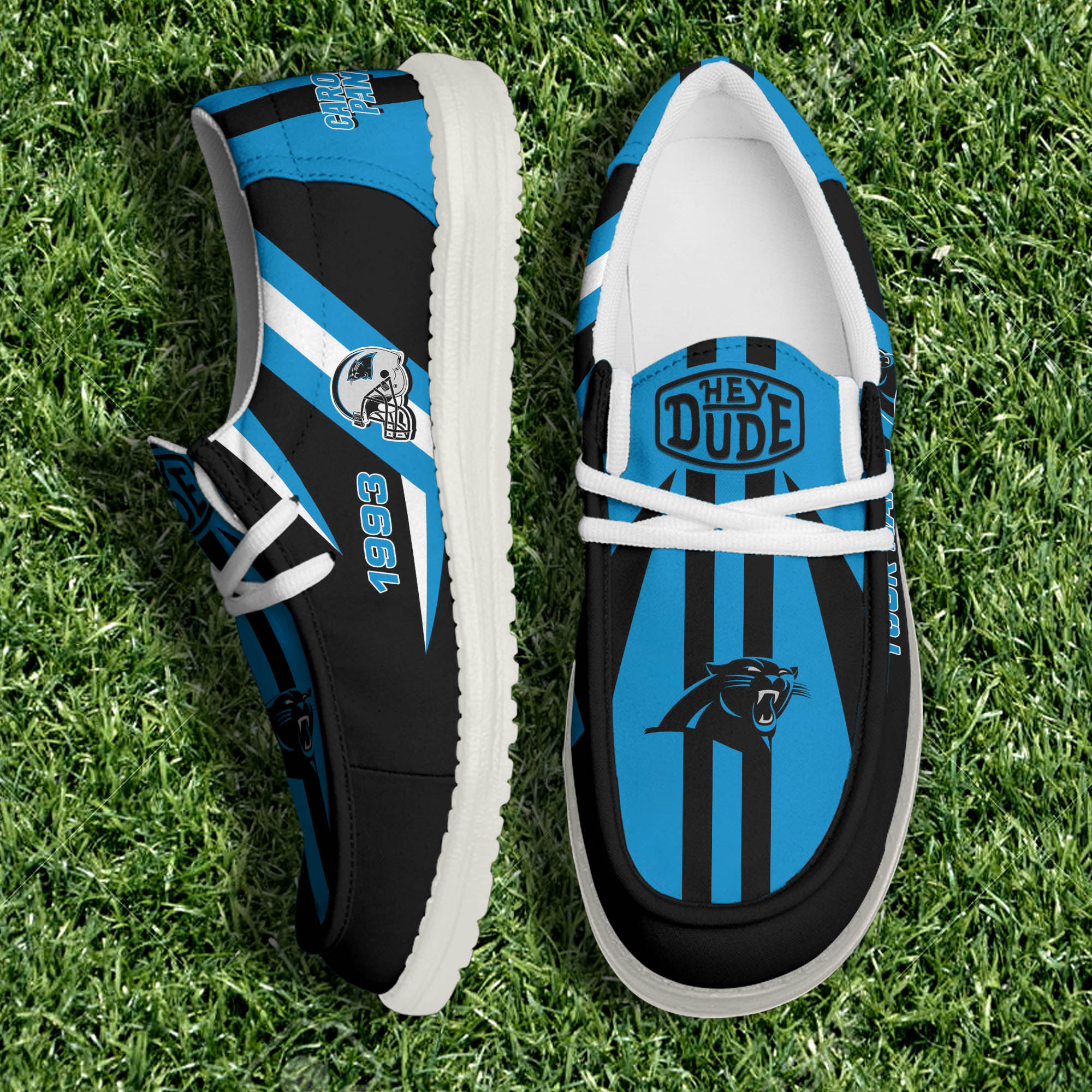 Carolina Panthers Team White Canvas Loafer Shoes Personalized Your Name