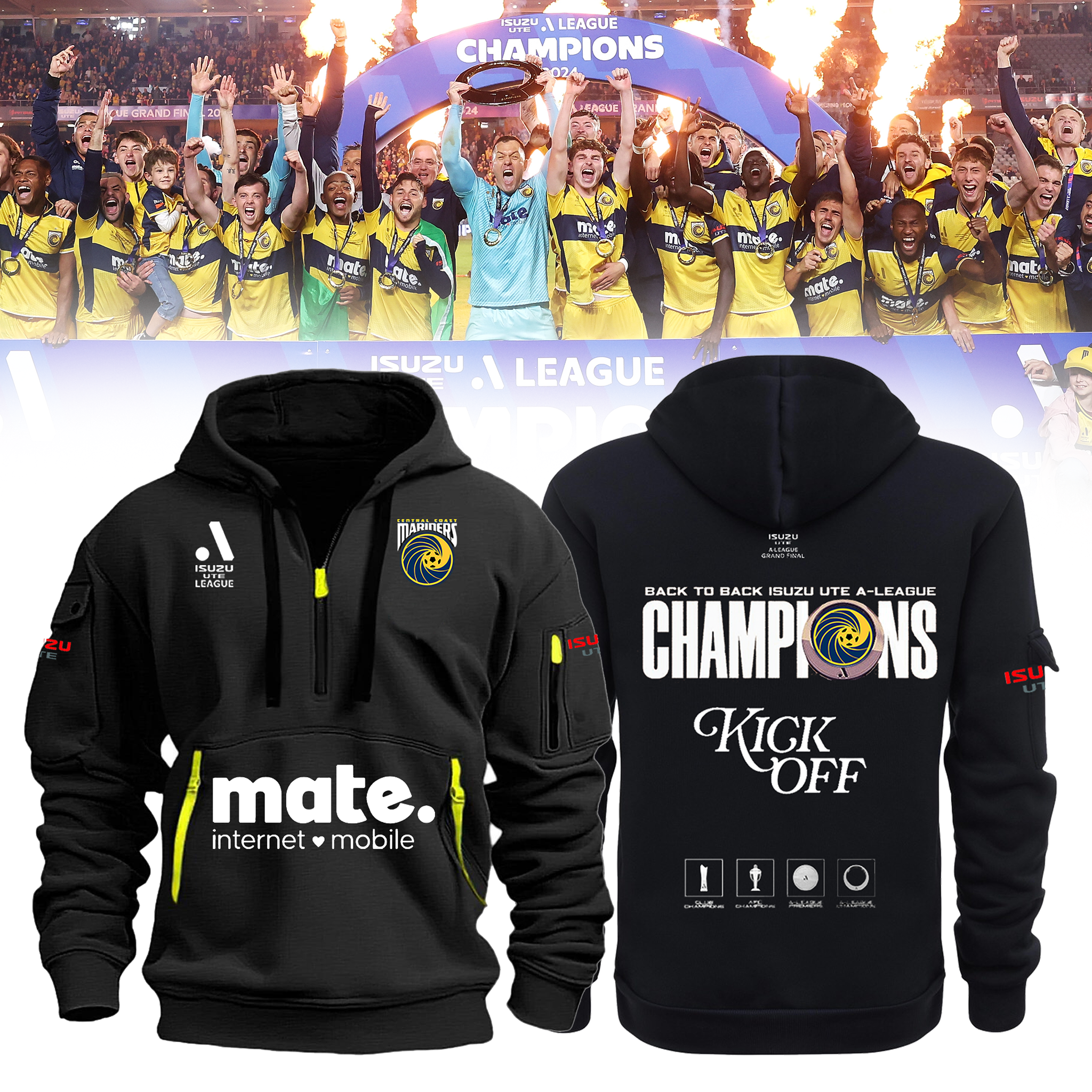 Central Coast Mariners New Zip Hoodie A League Champion