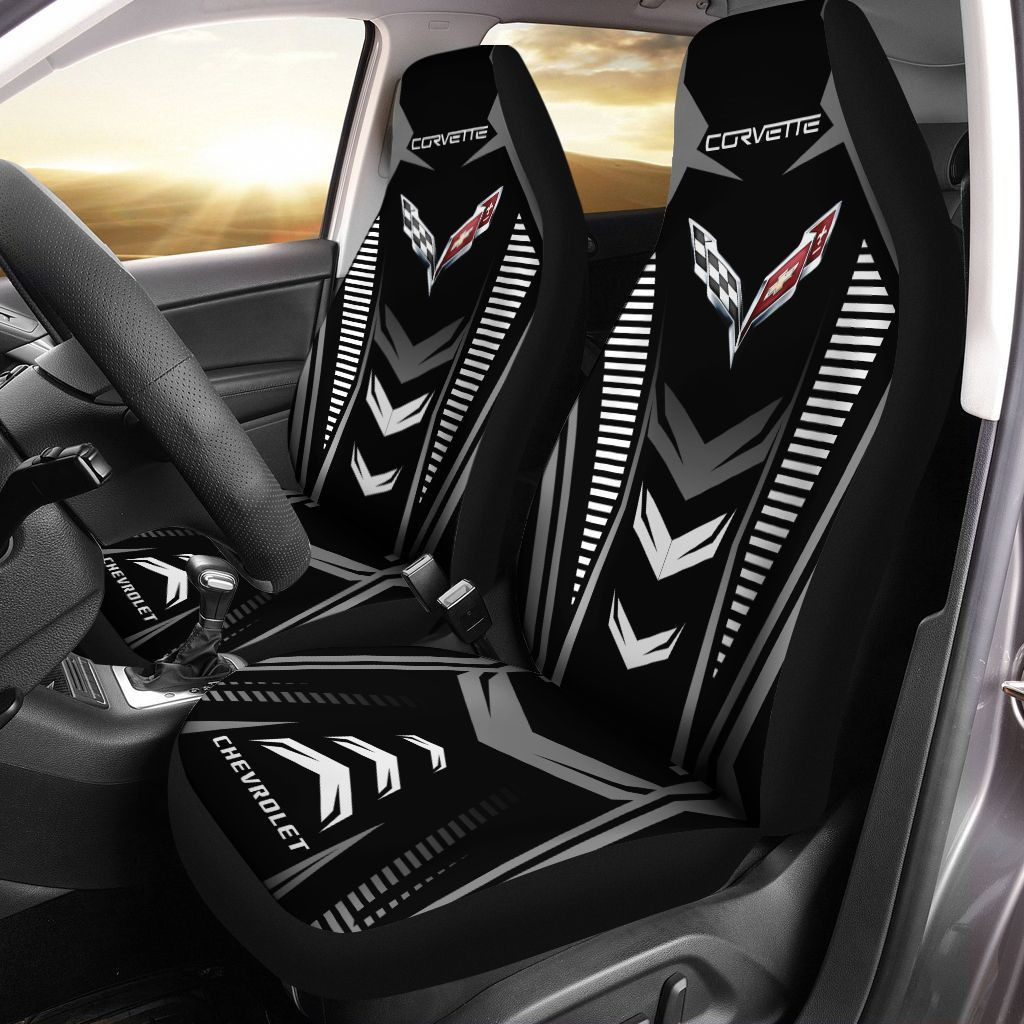Chevrolet Corvette  Car Seat Cover (Set of 2) Ver 1 (Black)