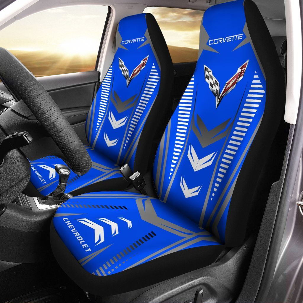Chevrolet Corvette  Car Seat Cover (Set of 2) Ver 1 (Blue)