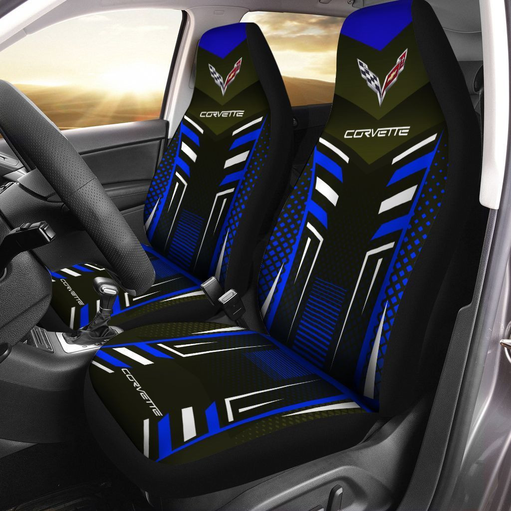Chevrolet Corvette  Car Seat Cover (Set of 2) Ver 2 (Blue)