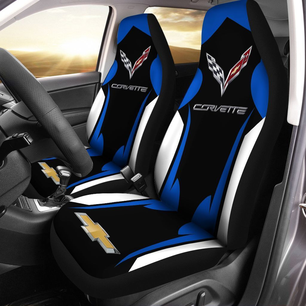 Chevrolet Corvette  Car Seat Cover (Set of 2) Ver 3 (Blue)