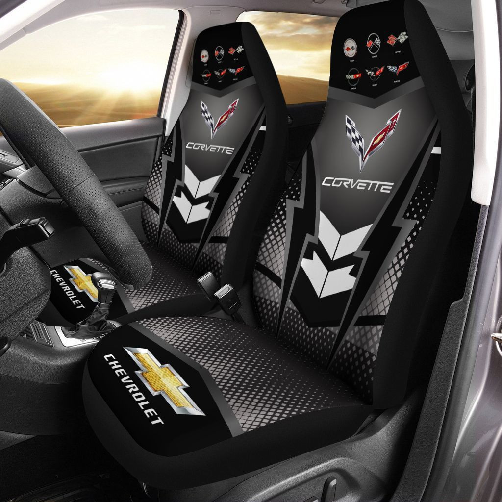 Chevrolet Corvette  Car Seat Cover (Set of 2) Ver 5 (Black)