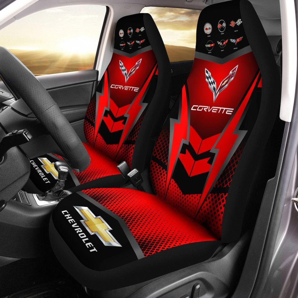 Chevrolet Corvette  Car Seat Cover (Set of 2) Ver 5 (Red)