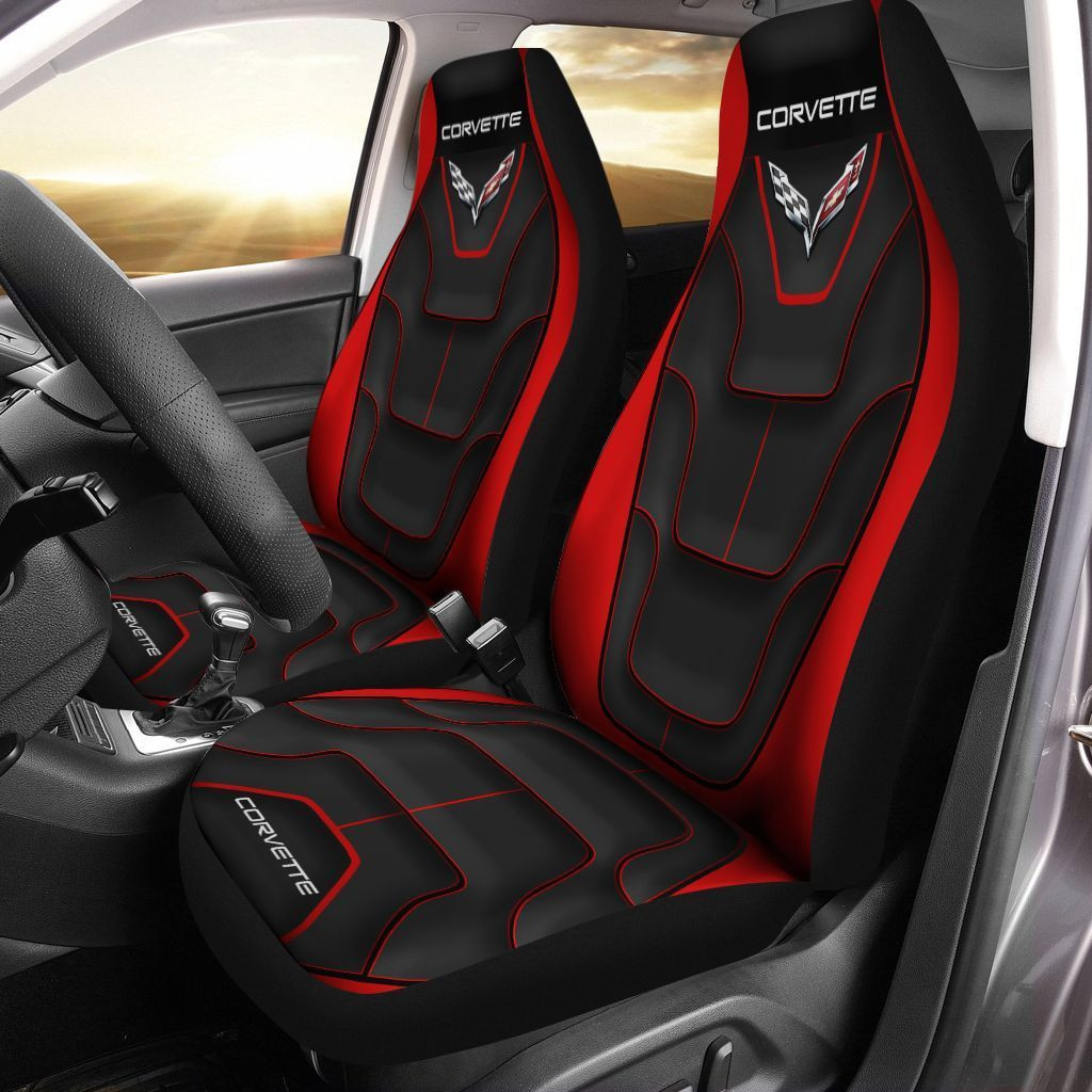 Chevrolet Corvette  Car Seat Cover (Set of 2) Ver 6 (Red)