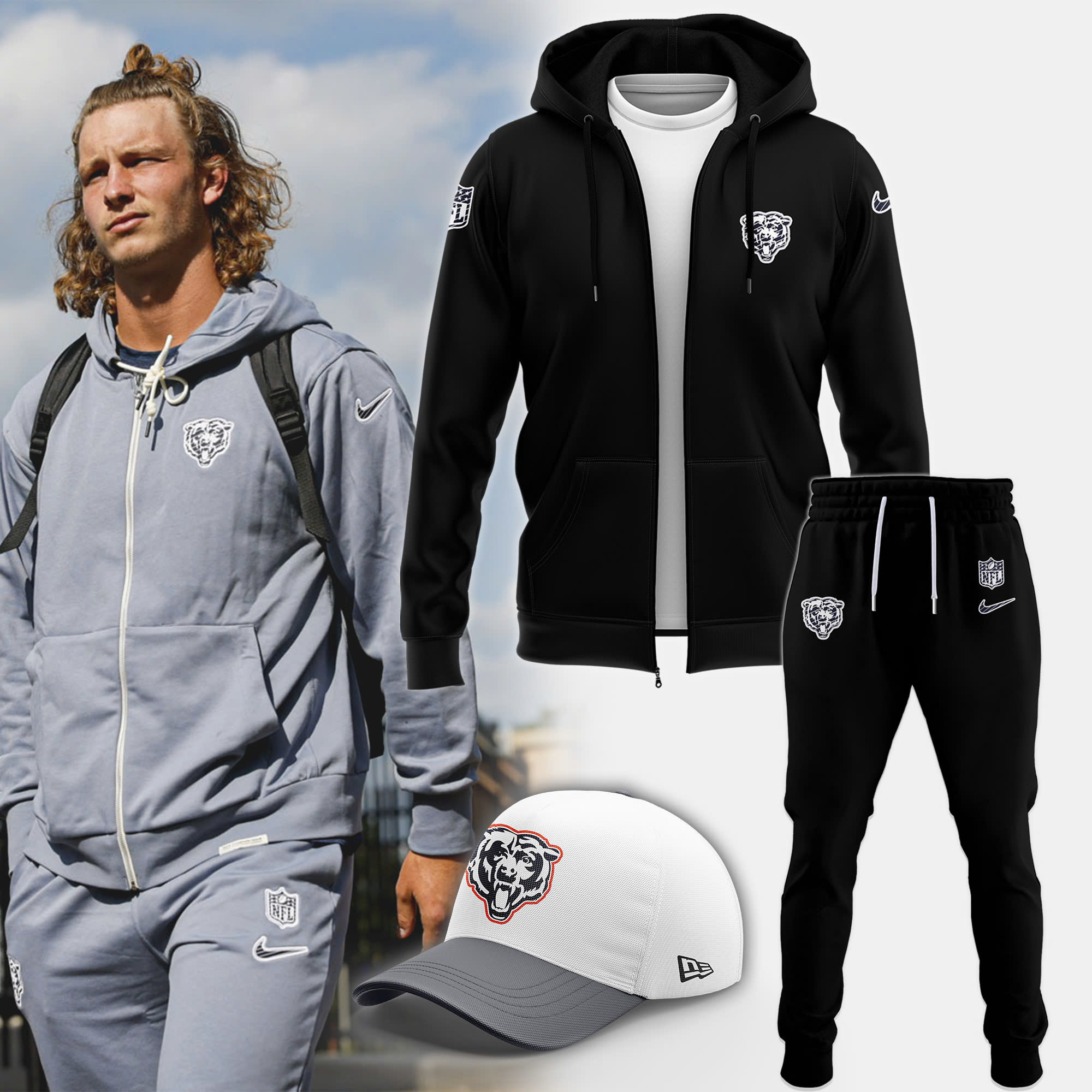 Chicago Bear New Zip Hoodie (Black)