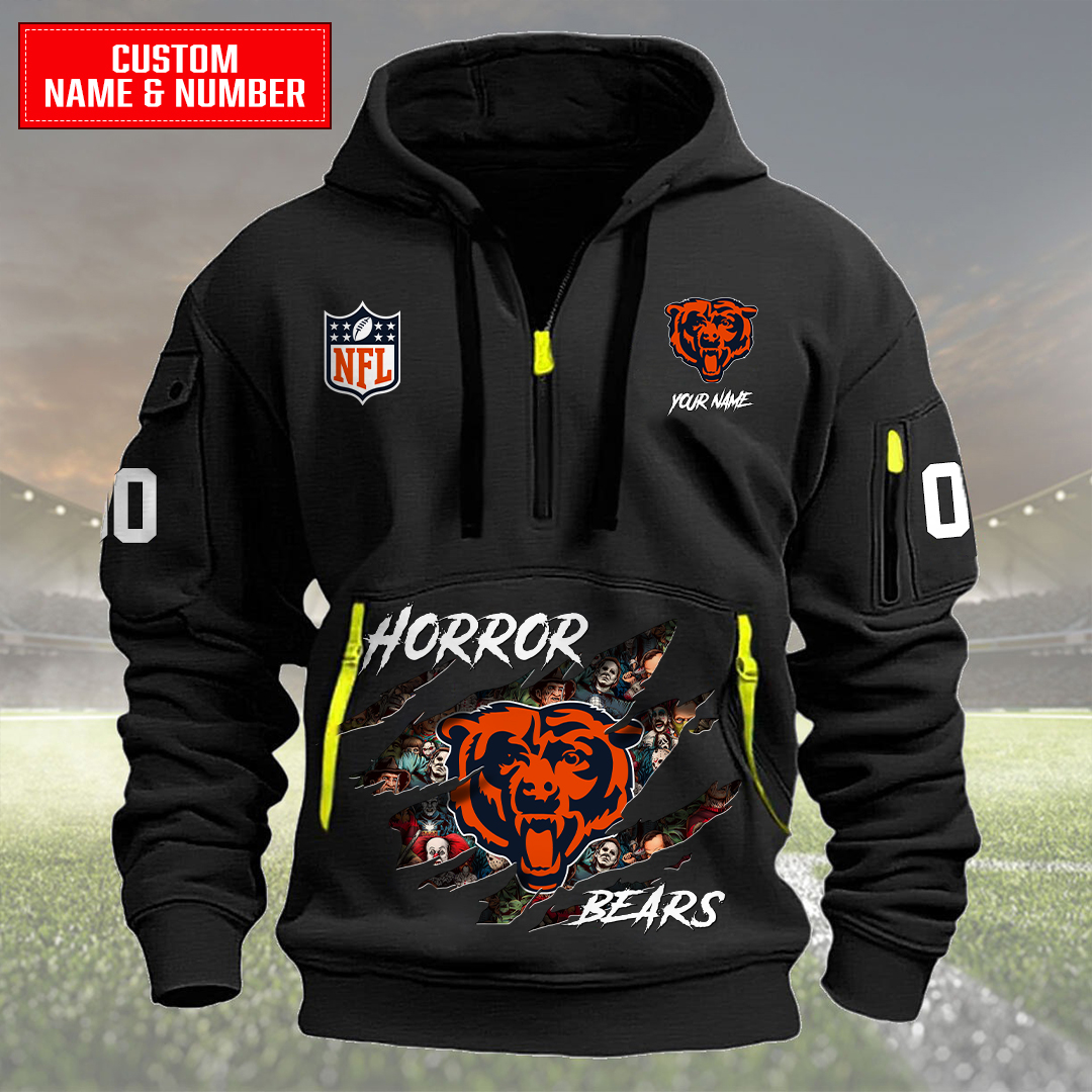 Chicago Bears Halloween Horror Collection Personalize Quarter Zip Hoodie AZCAQZH000004