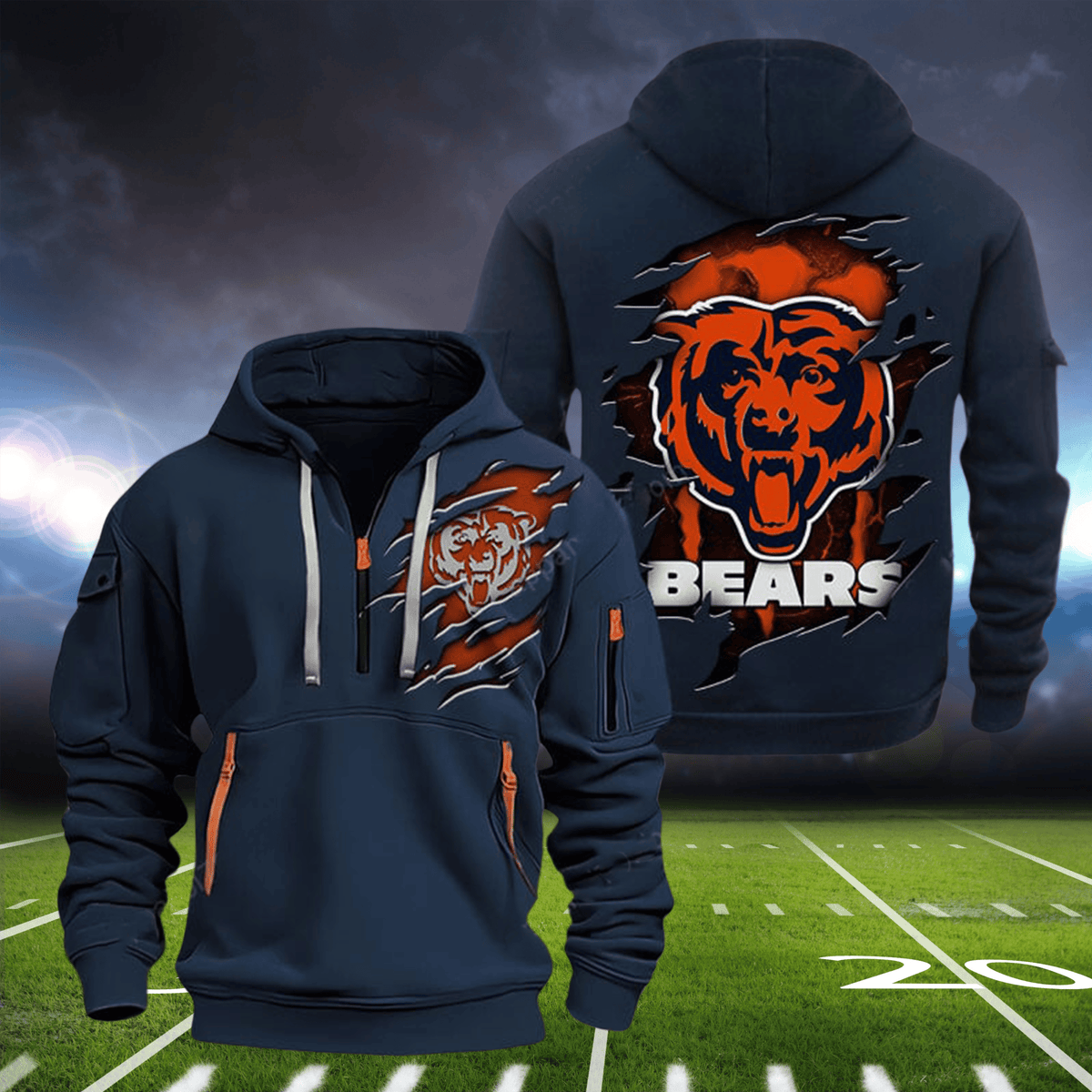 Chicago Bears New Personalized Quarter Zip Hoodie AZBTQZH000065