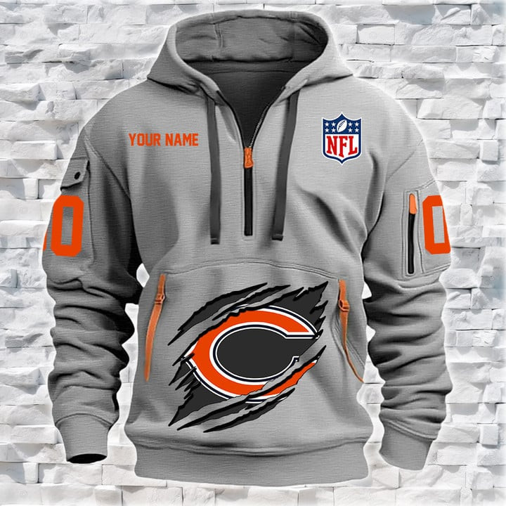 Chicago Bears New Personalized Quarter Zip Hoodie AZBTQZH000086