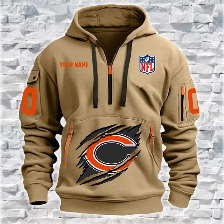 Chicago Bears New Personalized Quarter Zip Hoodie AZBTQZH000086
