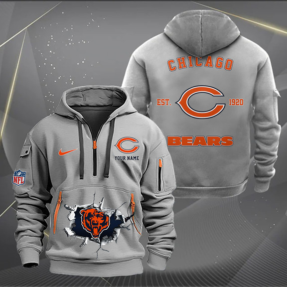 Chicago Bears New Personalized Quarter Zip Hoodie AZBTQZH000138