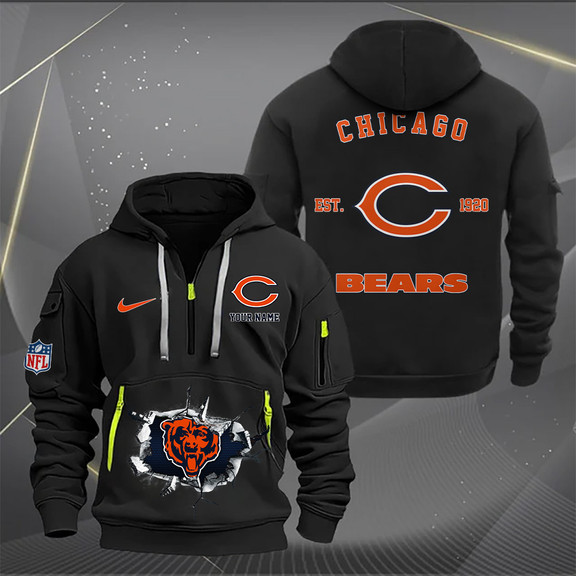 Chicago Bears New Personalized Quarter Zip Hoodie AZBTQZH000138
