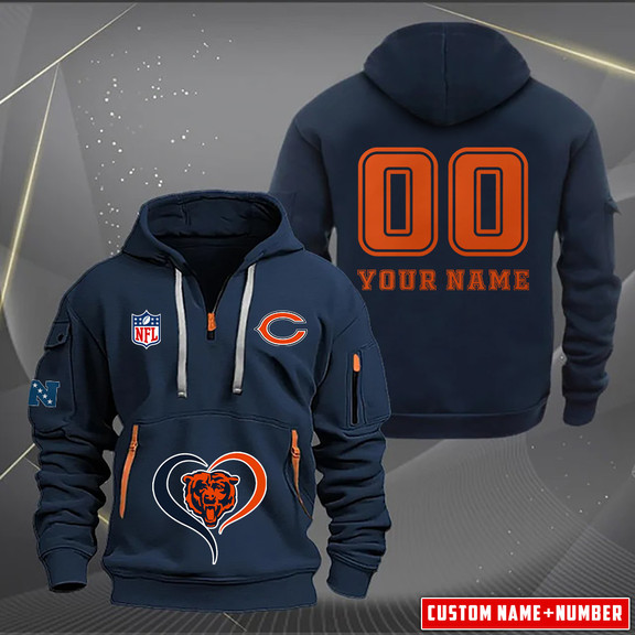 Chicago Bears New Personalized Quarter Zip Hoodie AZBTQZH000143