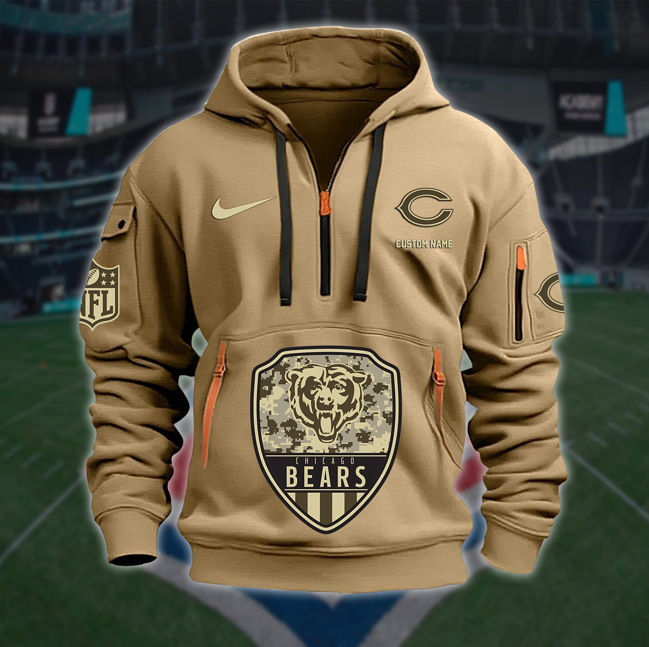 Chicago Bears New Personalized Quarter Zip Hoodie AZBTQZH000193