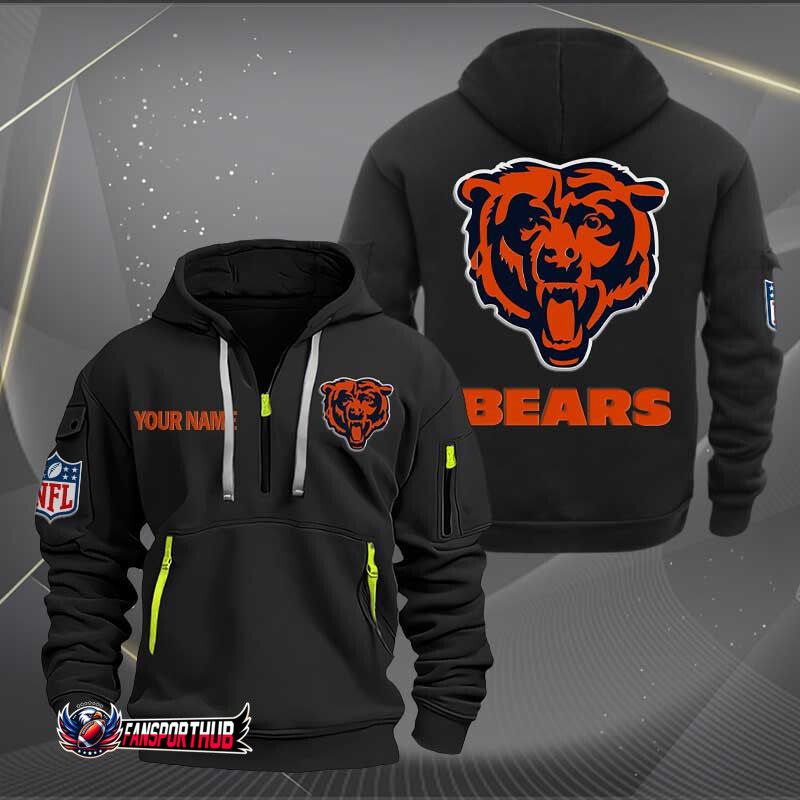 Chicago Bears New Personalized Quarter Zip Hoodie AZBTQZH000225