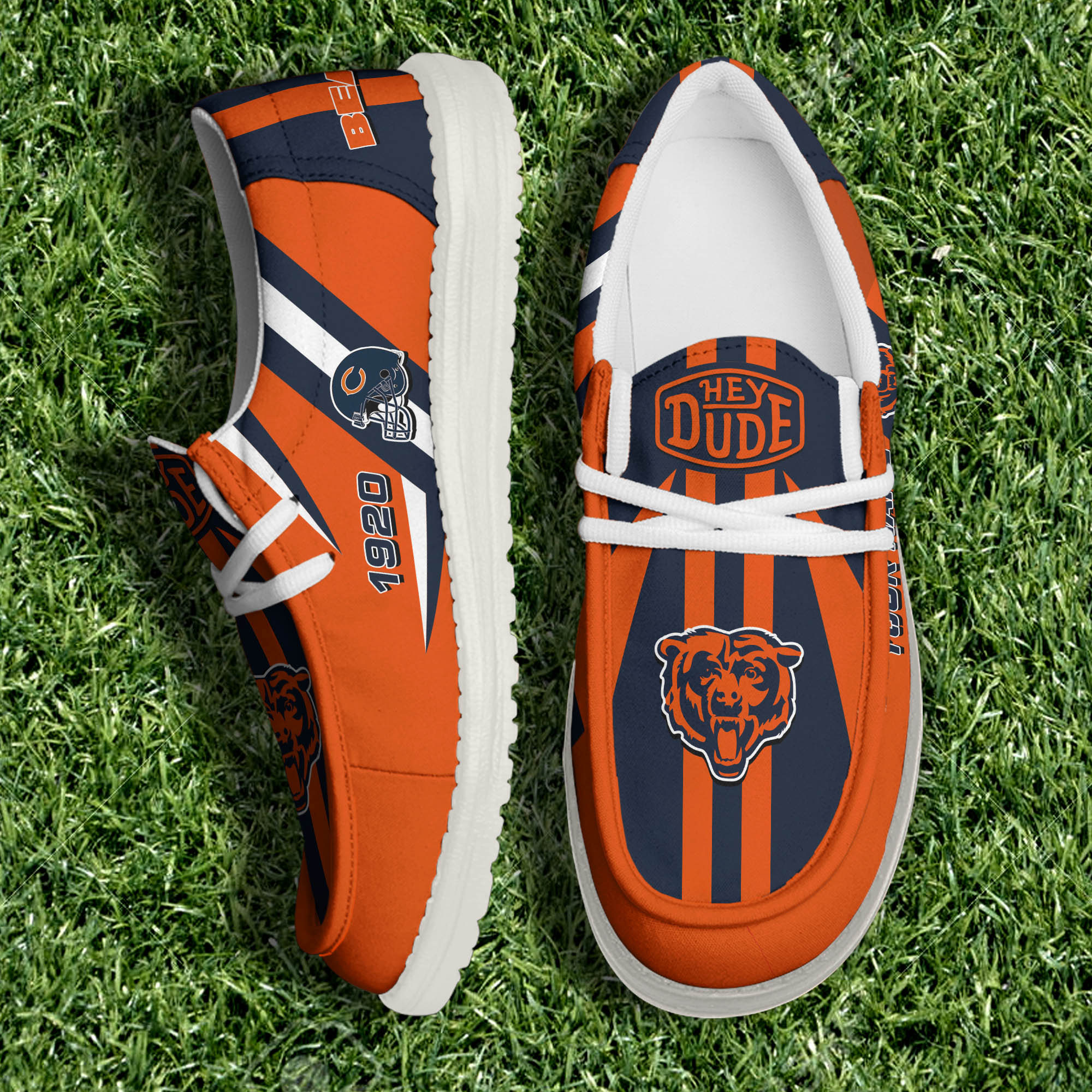 Chicago Bears Team White Canvas Loafer Shoes Personalized Your Name