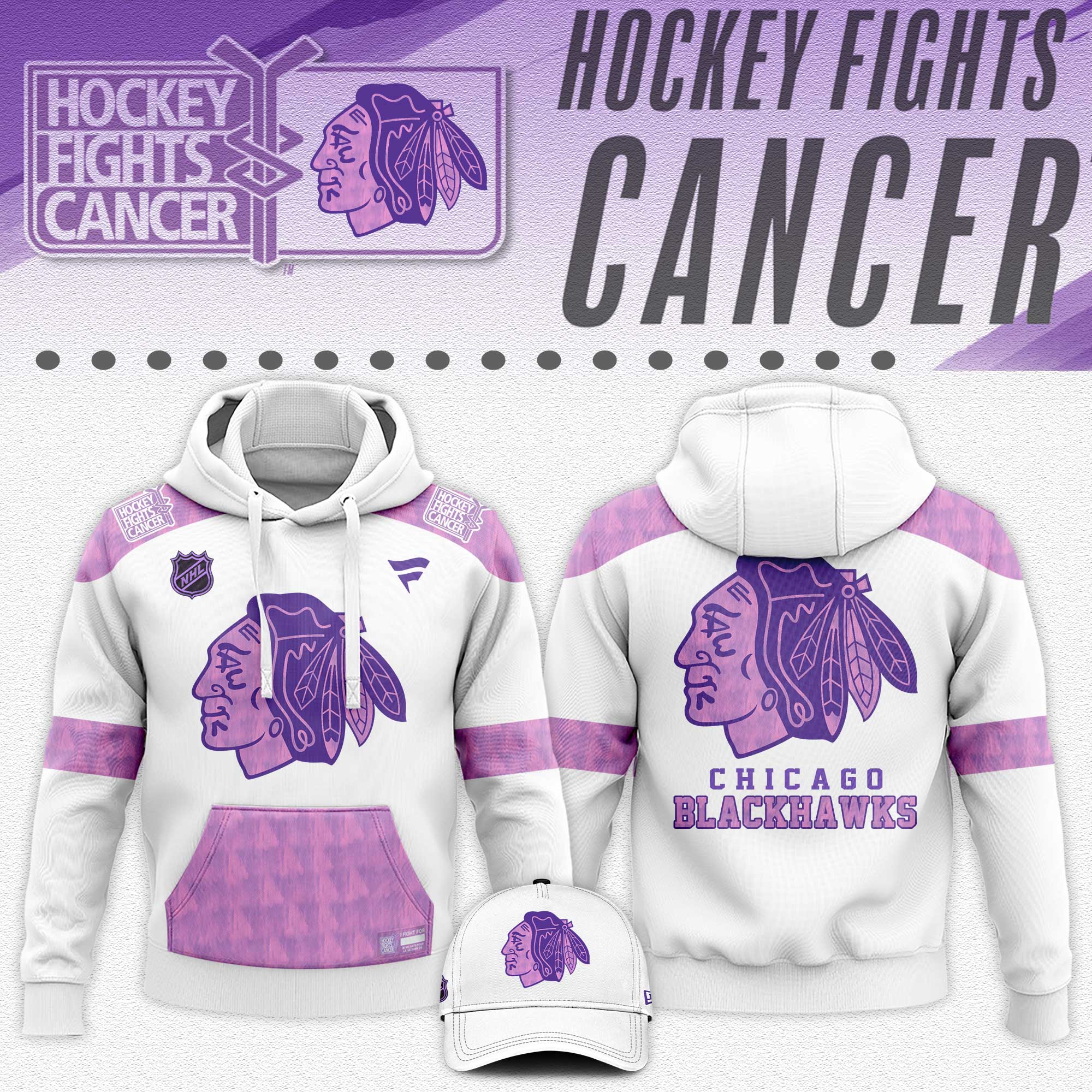 Chicago Blackhawks Hockey Fights Cancer Hoodie #1