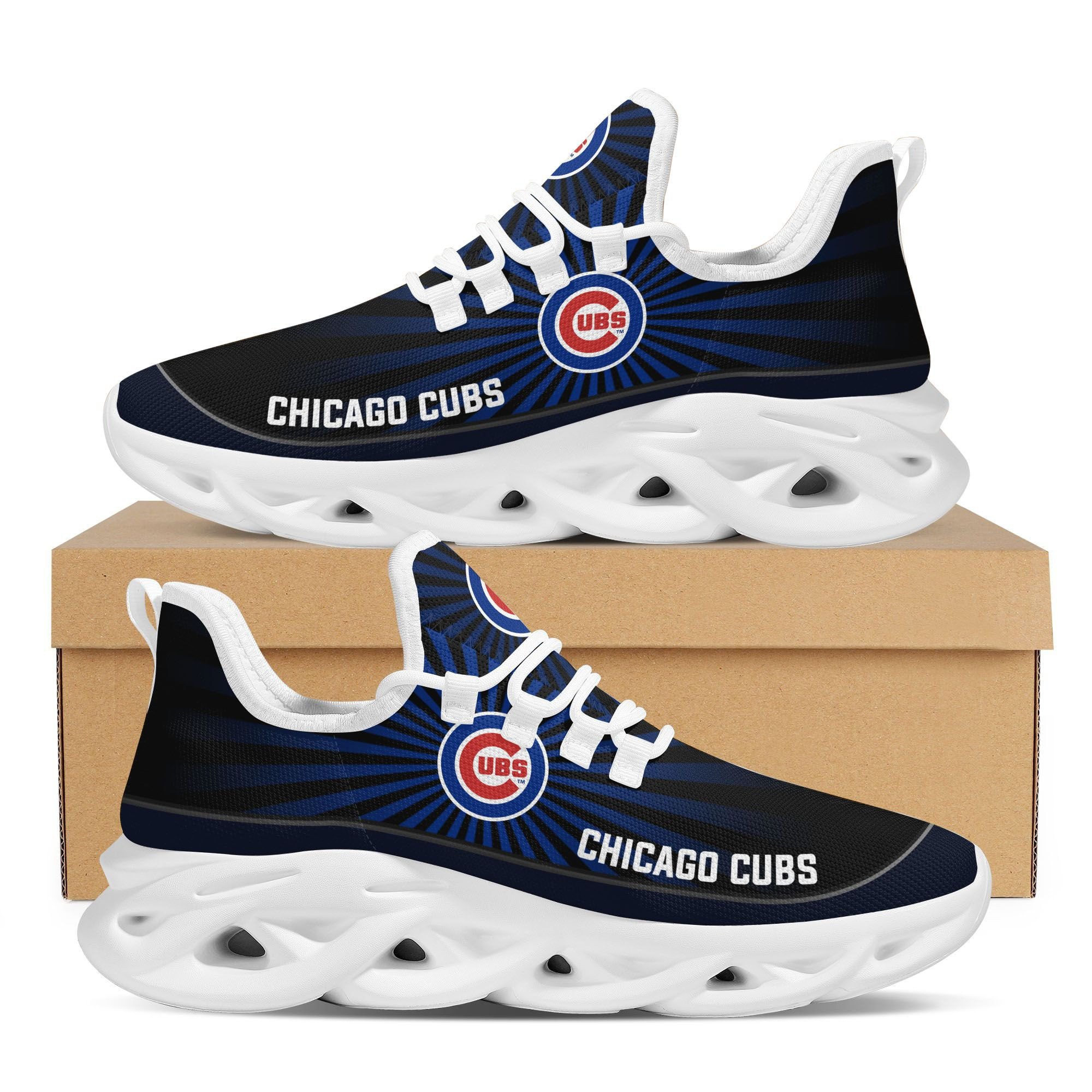 Chicago Cubs  Light Flashes Design Trending Max Soul Clunky Sneaker  Major League Baseball Team