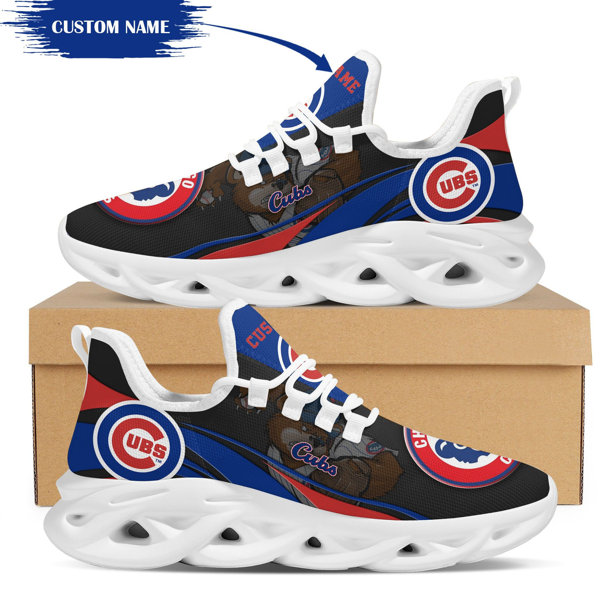 Chicago Cubs Mascot Custom Name Personalized Max Soul Sneakers Running Sports