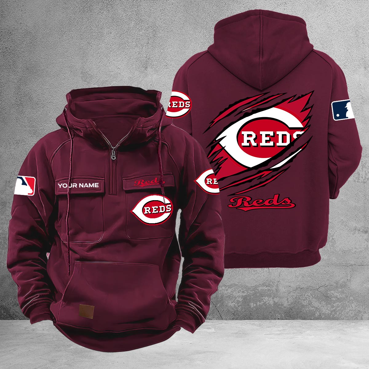 Cincinnati Reds Multi-Pockets Zip-Up Hoodie