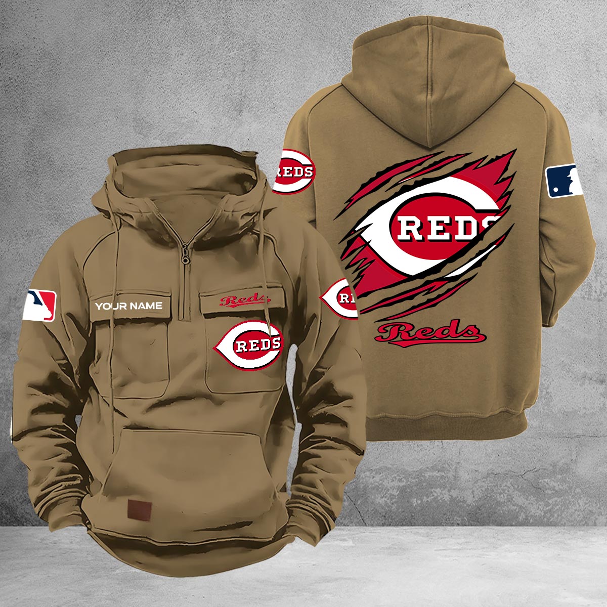 Cincinnati Reds Multi-Pockets Zip-Up Hoodie