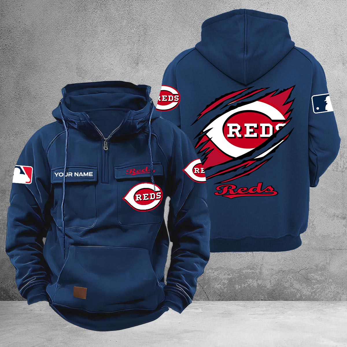 Cincinnati Reds Multi-Pockets Zip-Up Hoodie