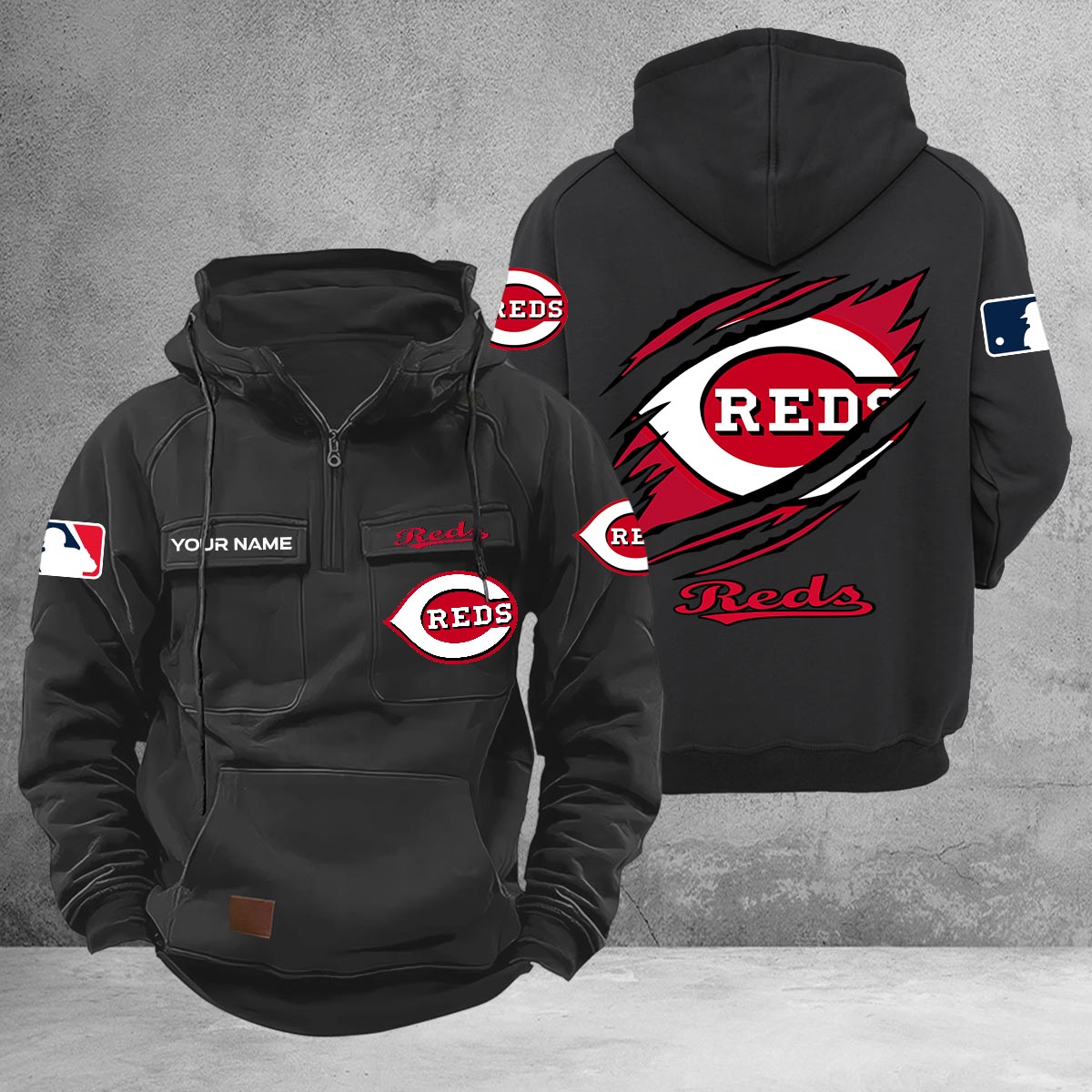 Cincinnati Reds Multi-Pockets Zip-Up Hoodie