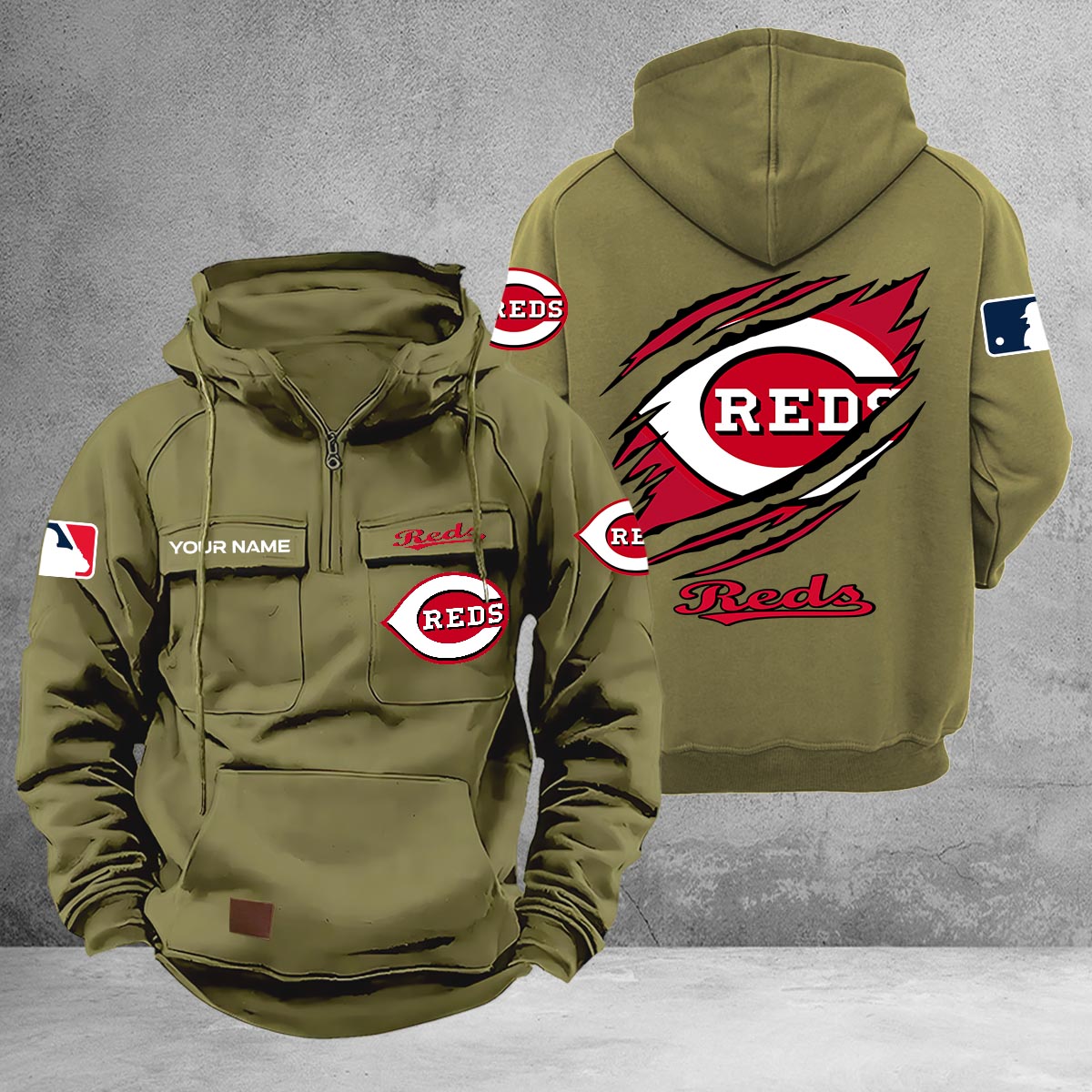Cincinnati Reds Multi-Pockets Zip-Up Hoodie