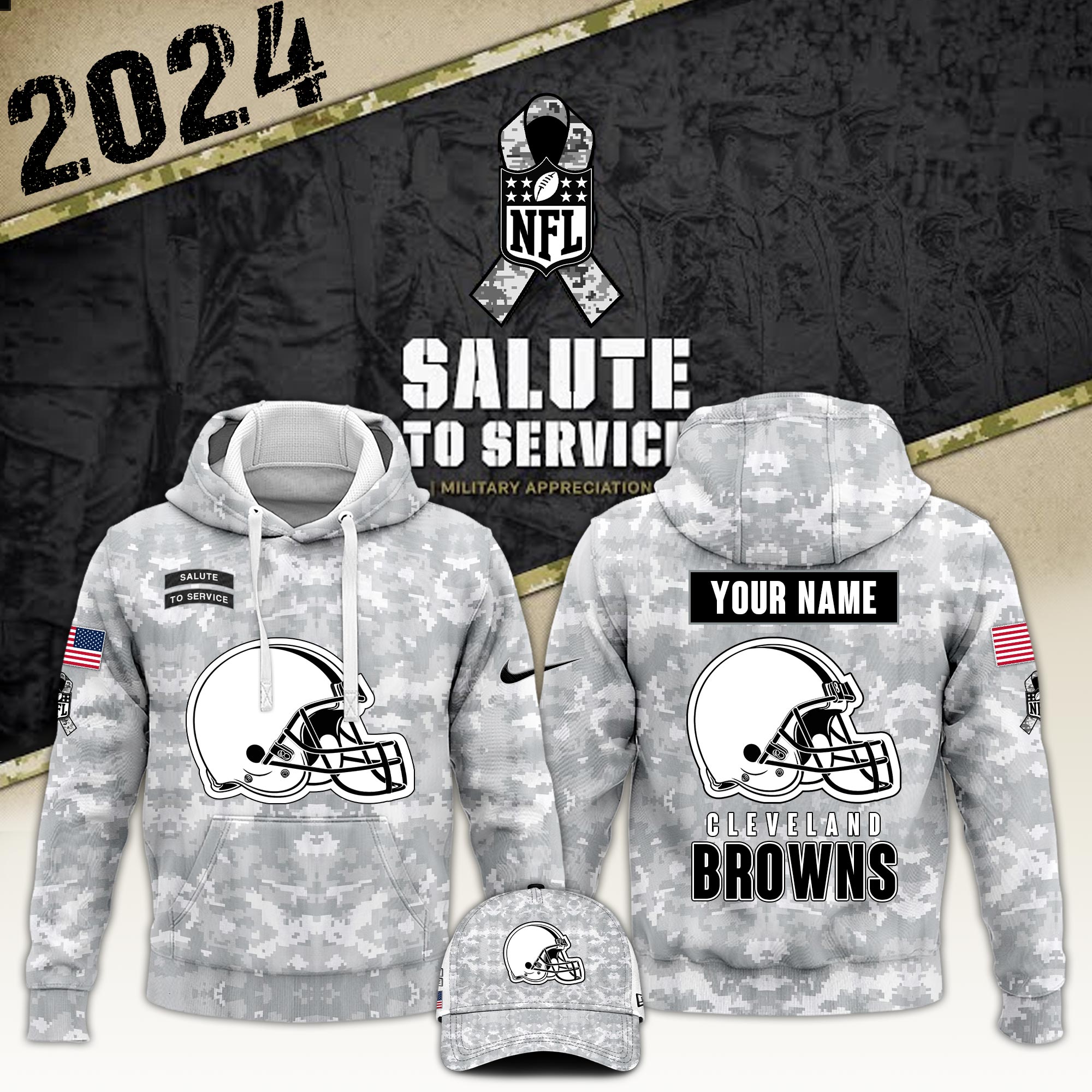 Cleveland Browns Hoodie Camo Salute to Service Club