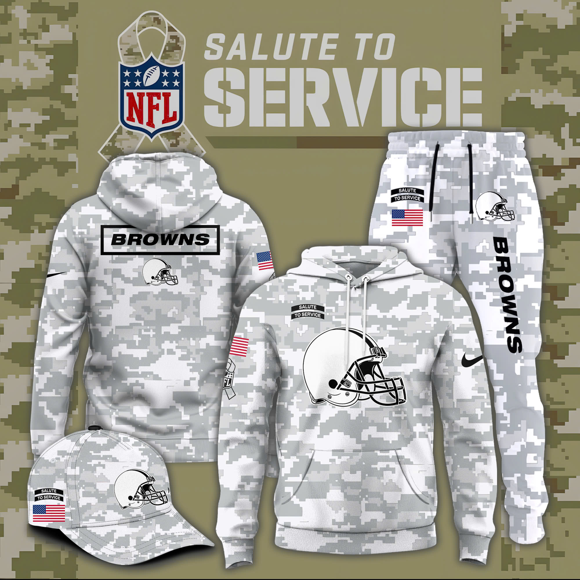 Cleveland Browns Salute to Service Club Fleece Pullover Arctic Camo Hoodie