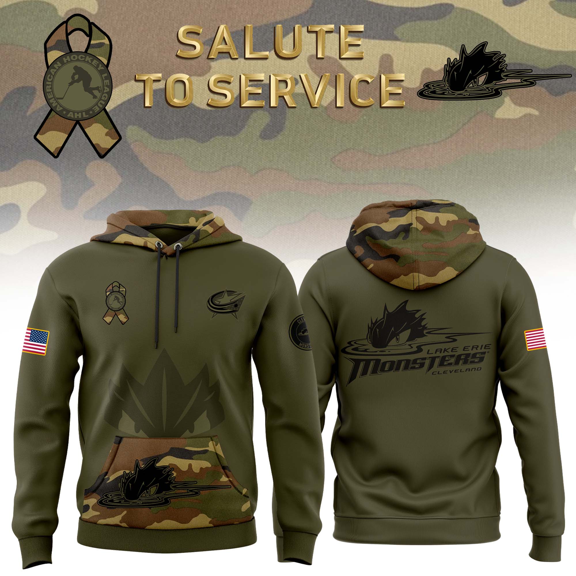 Cleveland Monsters Camo Salute to Service Club Fleece Pullover Hoodie