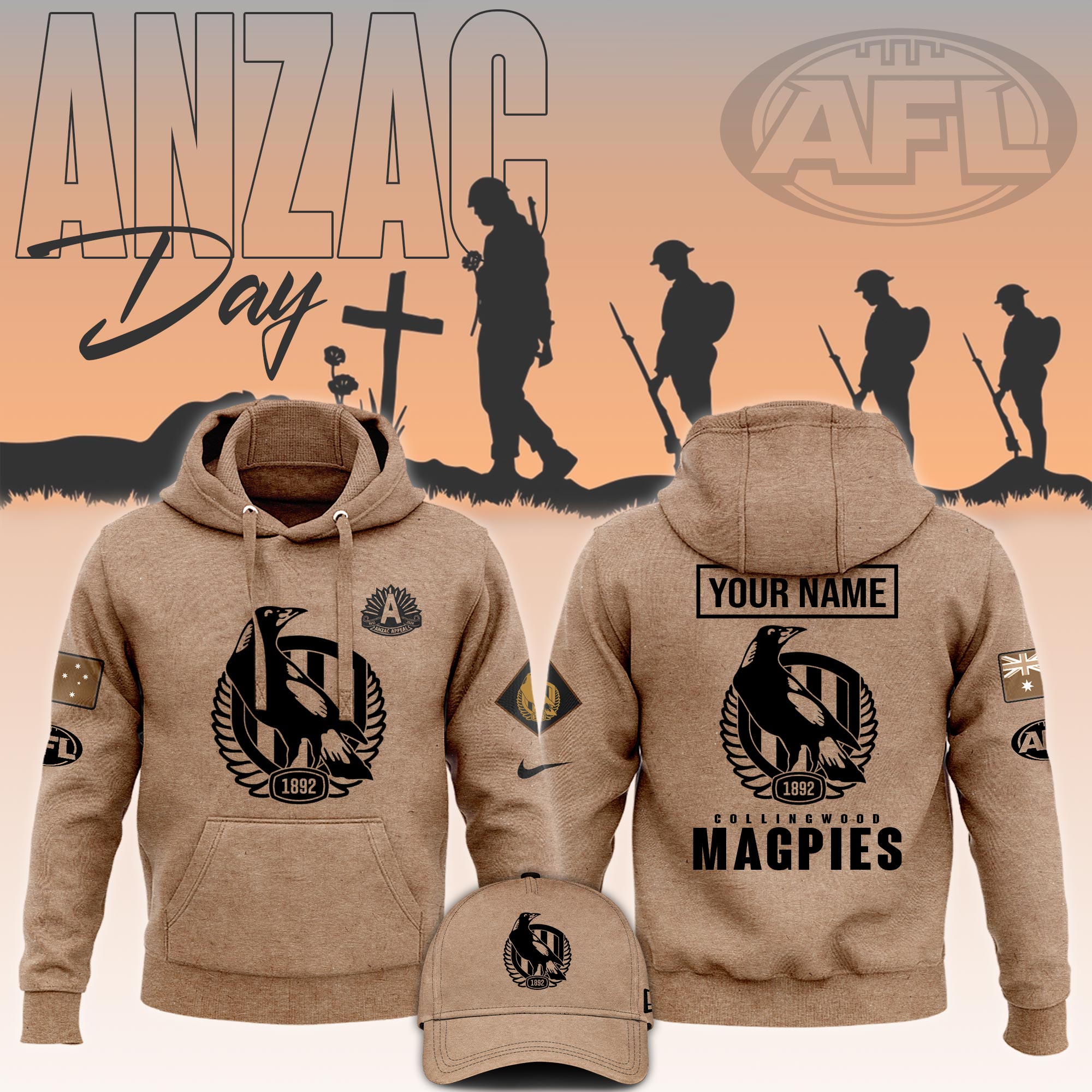 Collingwood Magpies AFL Anzac Day Hoodie