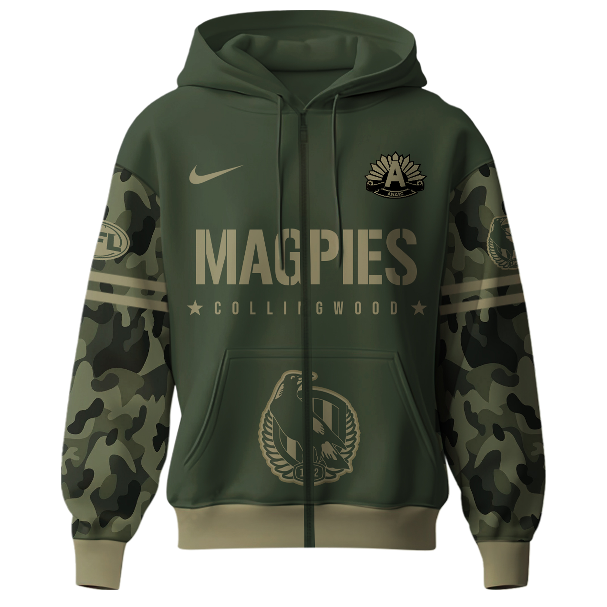 Collingwood Magpies AFL x Anzac Day Zip Hoodie 2025