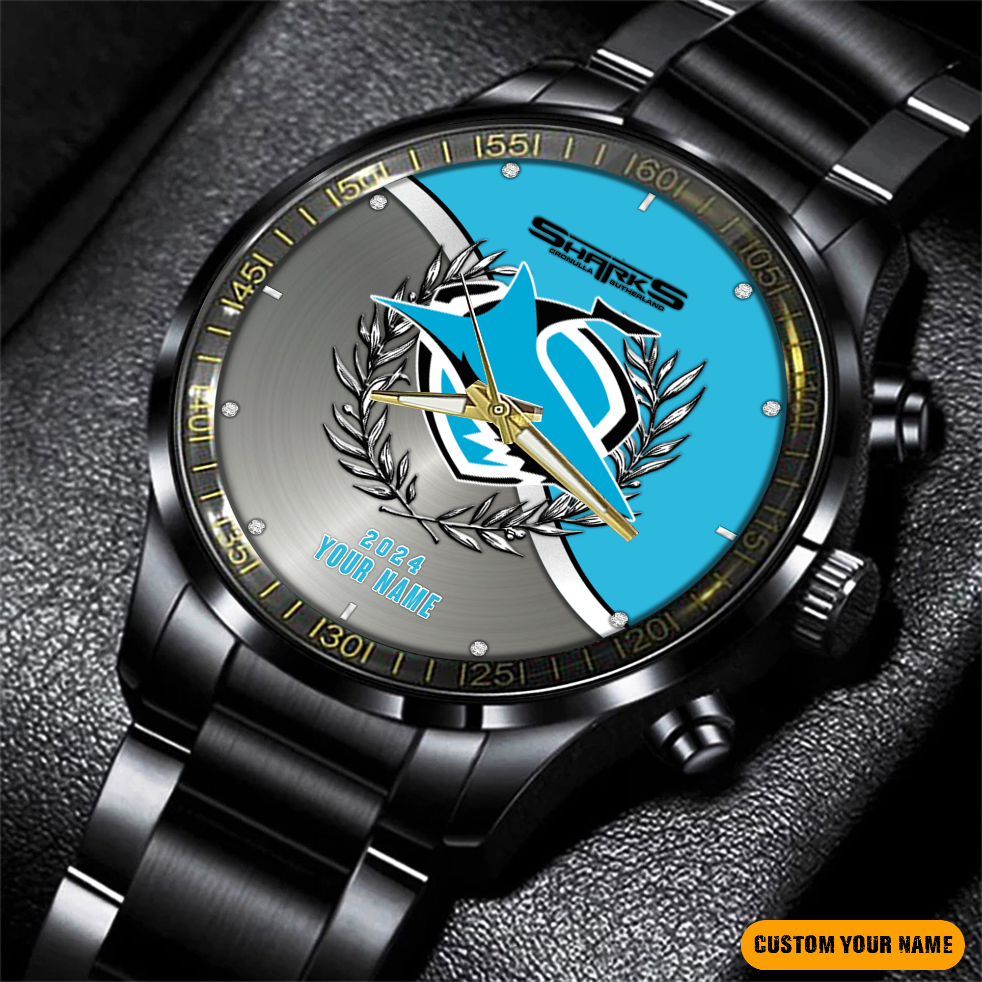 Cronulla Sharks Black Fashion Watch Custom Your Name
